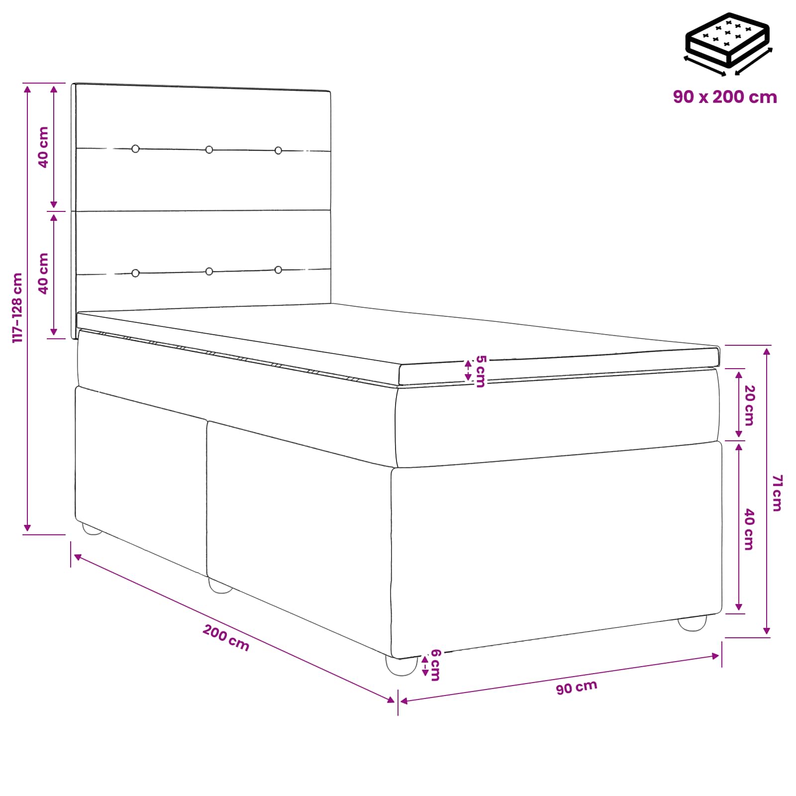 LED Boxspringbett mit Matratze Dunkelgrün 90 x 200 cm Samt