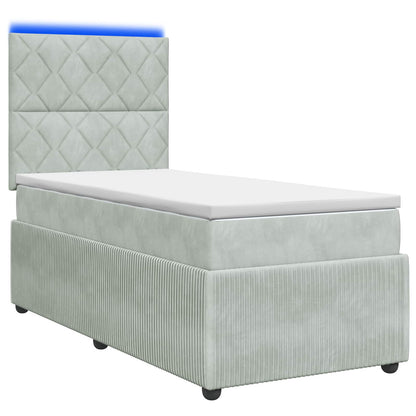 LED Boxspringbett mit Matratze Hellgrau 90 x 200 cm Samt