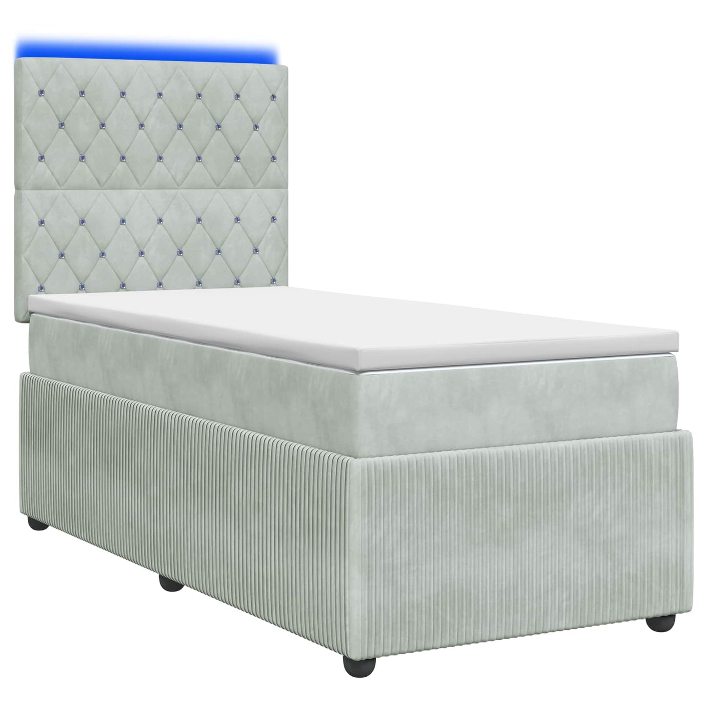 LED Boxspringbett mit Matratze Hellgrau 100 x 200 cm Samt