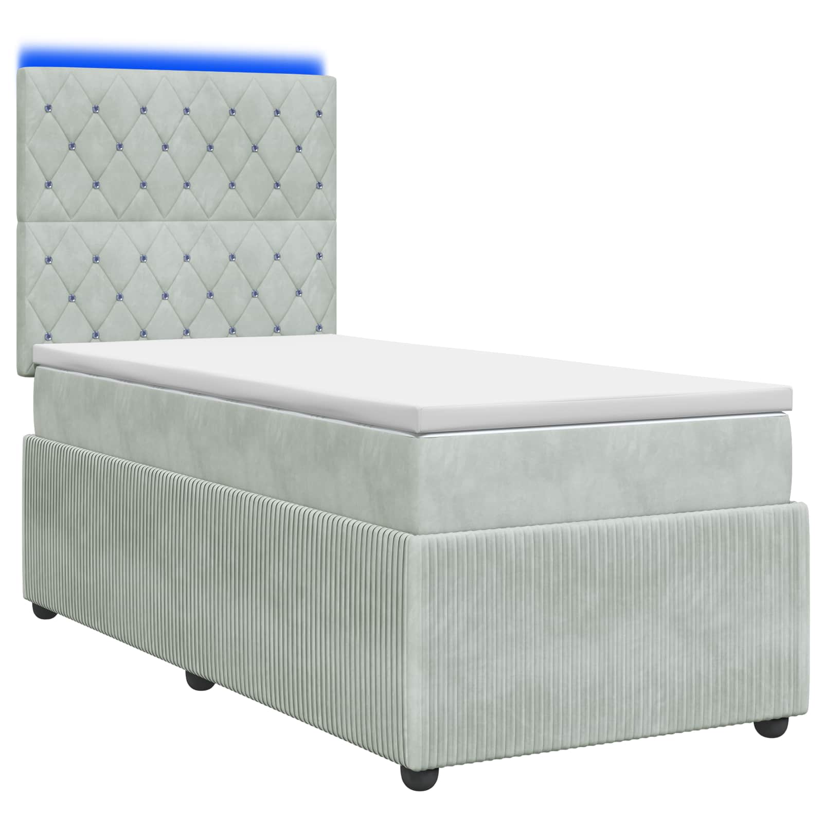 LED Boxspringbett mit Matratze Hellgrau 100 x 200 cm Samt