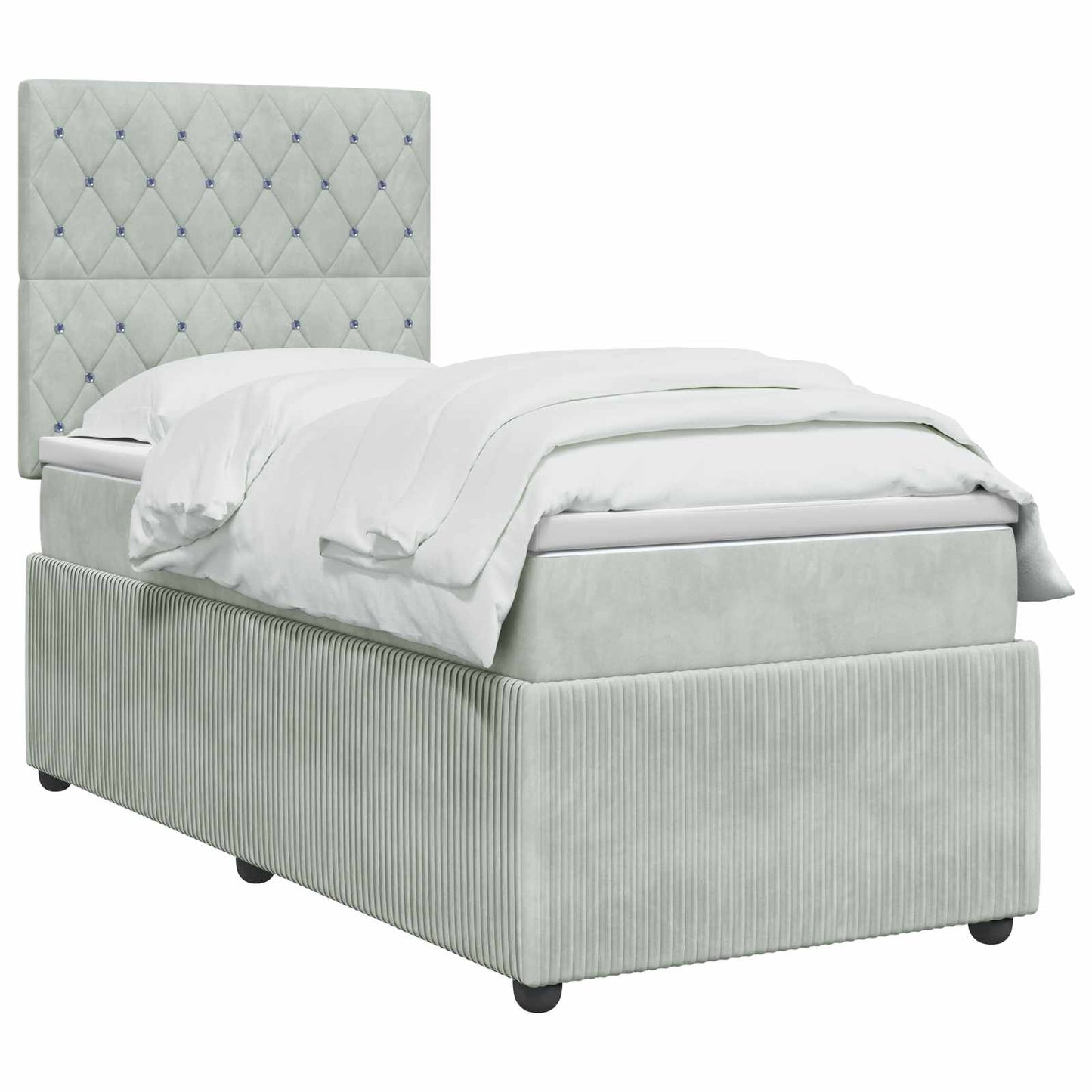 LED Boxspringbett mit Matratze Hellgrau 100 x 200 cm Samt