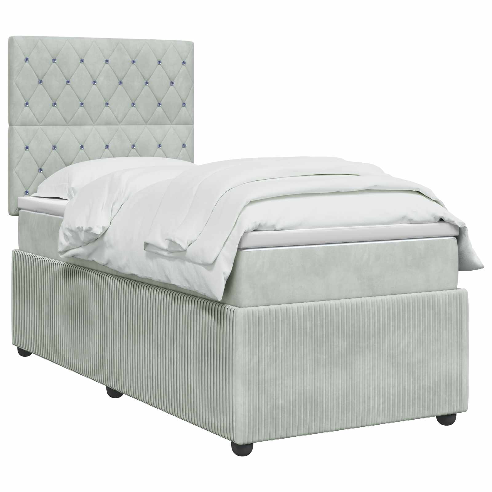 LED Boxspringbett mit Matratze Hellgrau 100 x 200 cm Samt