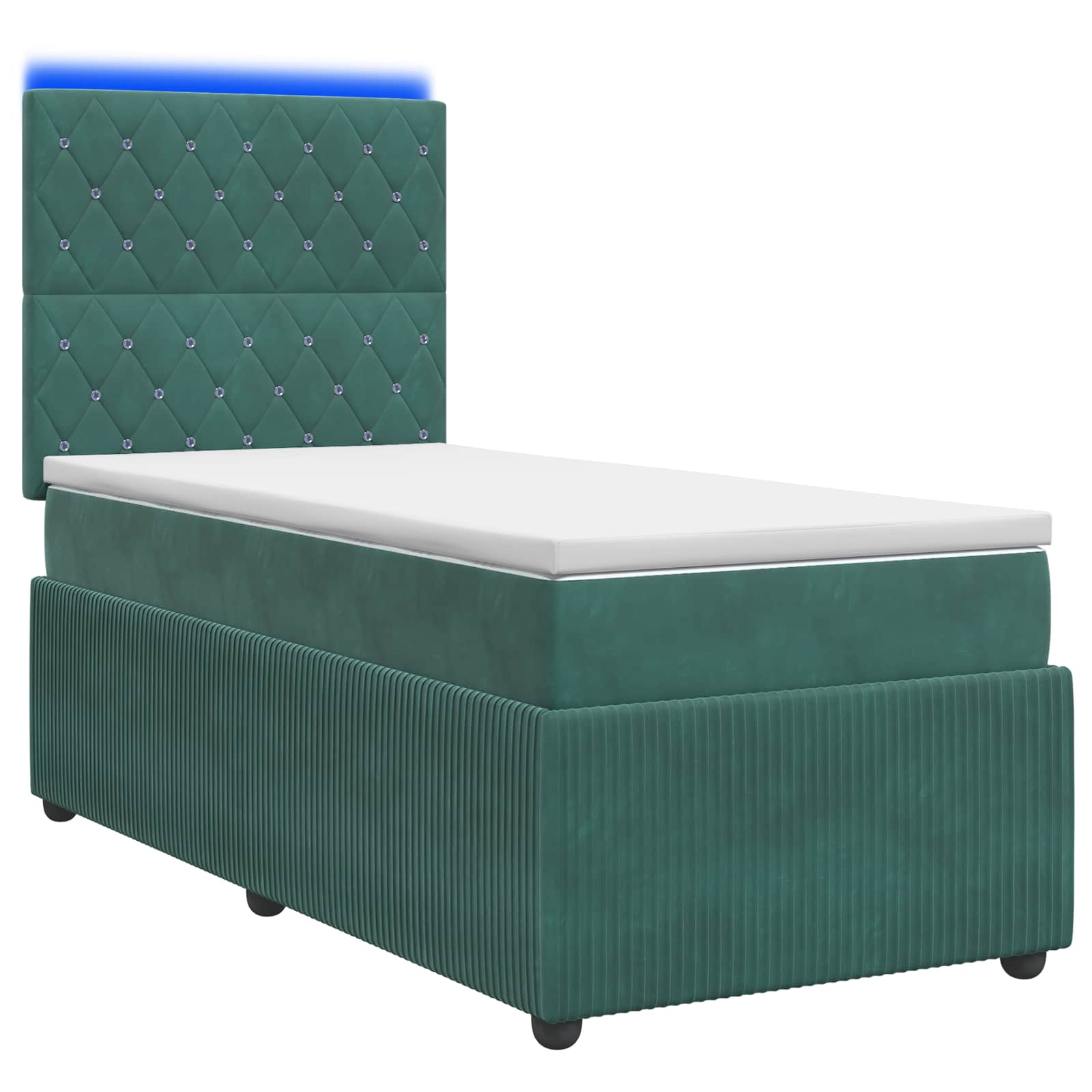LED Boxspringbett mit Matratze Dunkelgrün 100 x 200 cm Samt