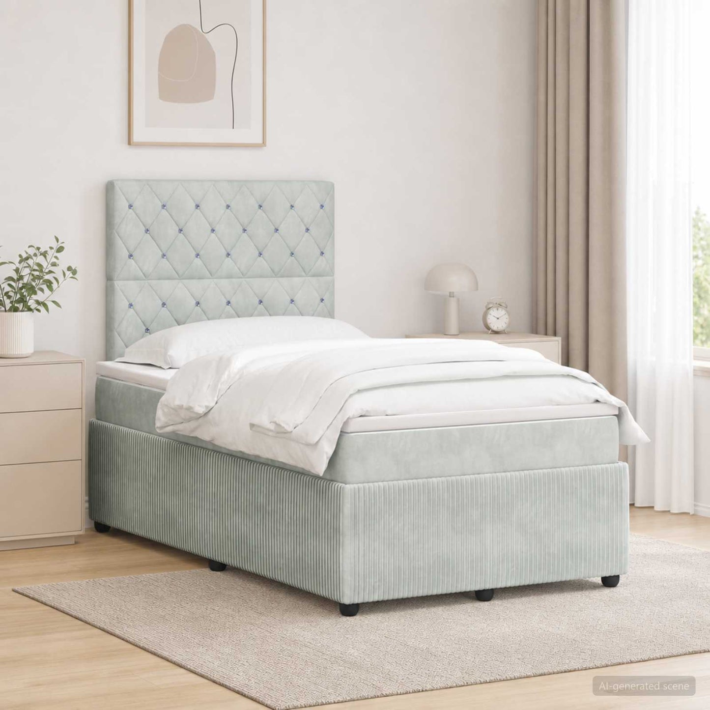 LED Boxspringbett mit Matratze Hellgrau 120 x 200 cm Samt