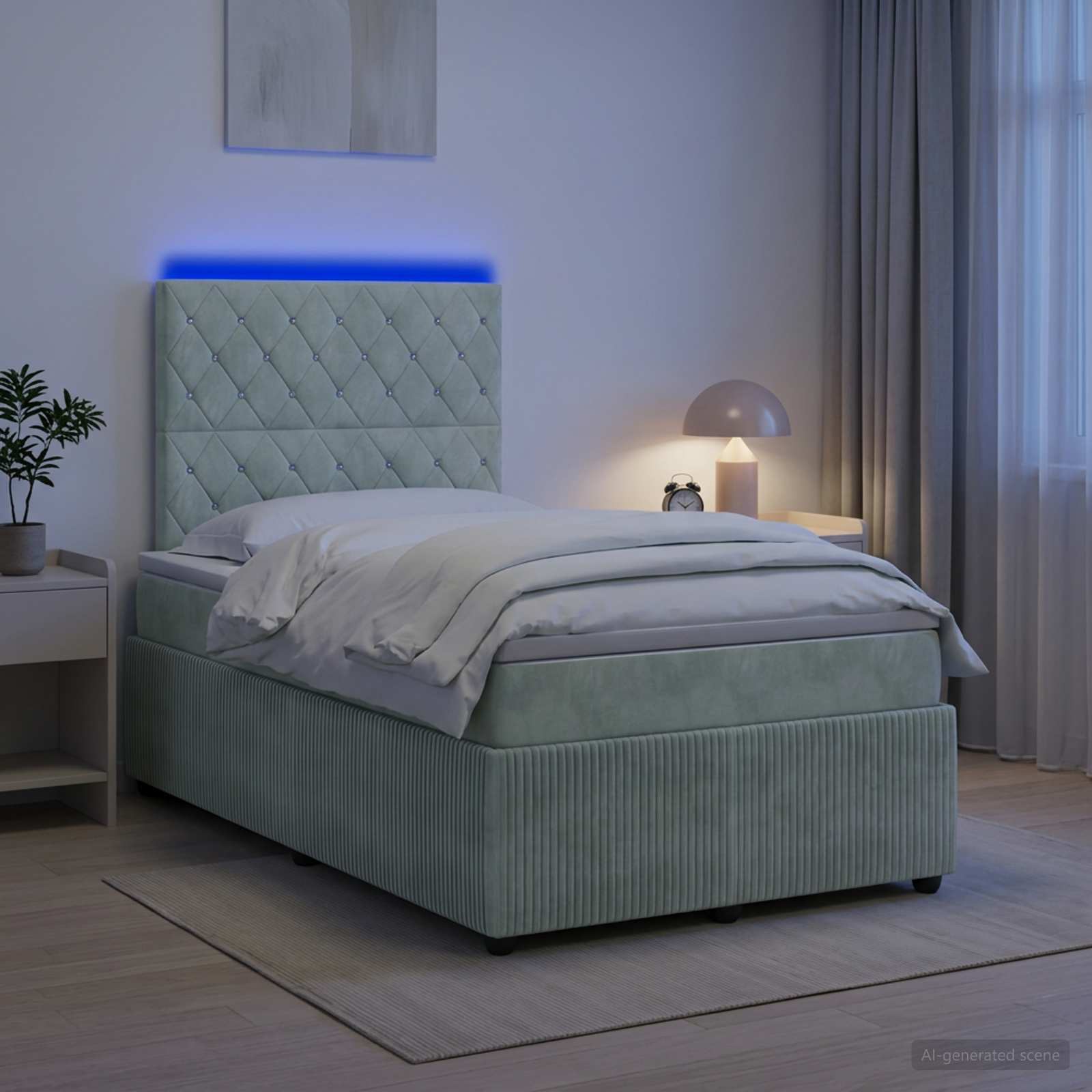 LED Boxspringbett mit Matratze Hellgrau 120 x 190 cm Samt