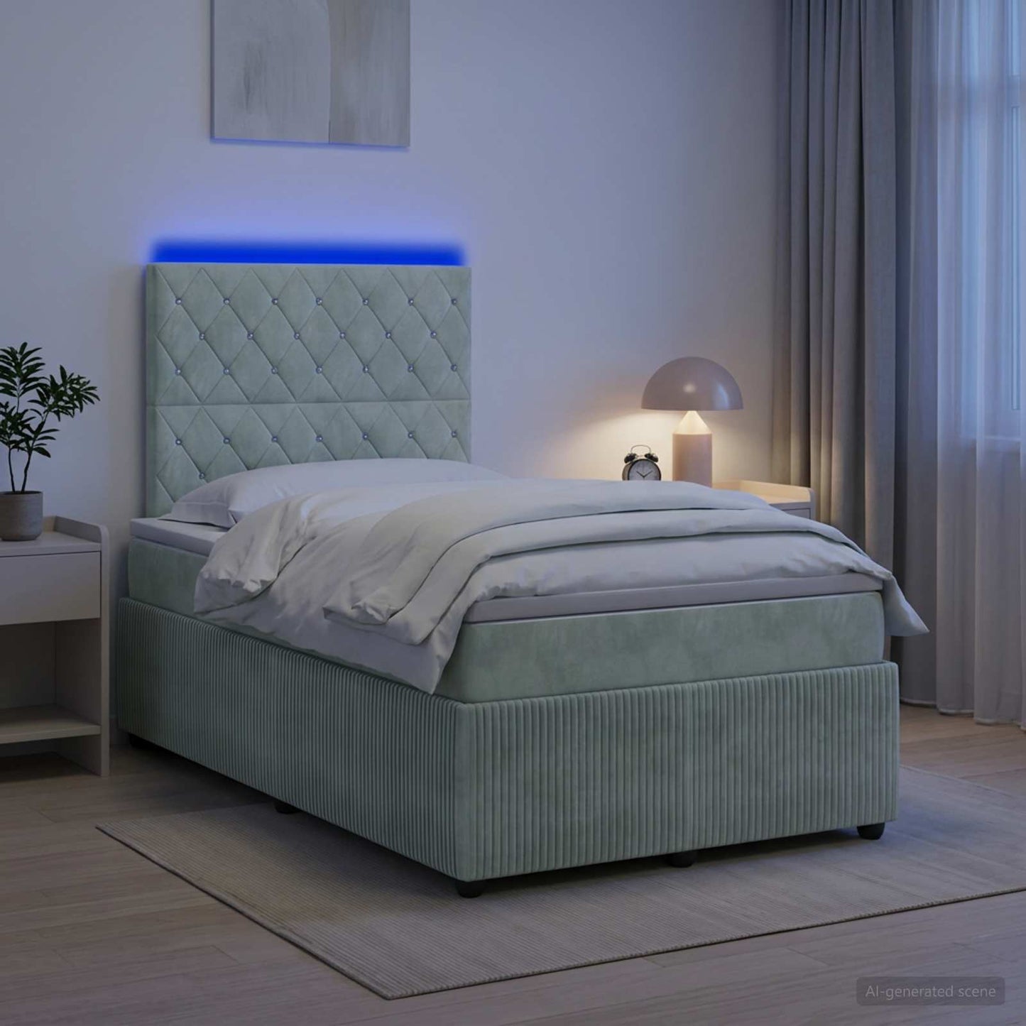 LED Boxspringbett mit Matratze Hellgrau 120 x 200 cm Samt