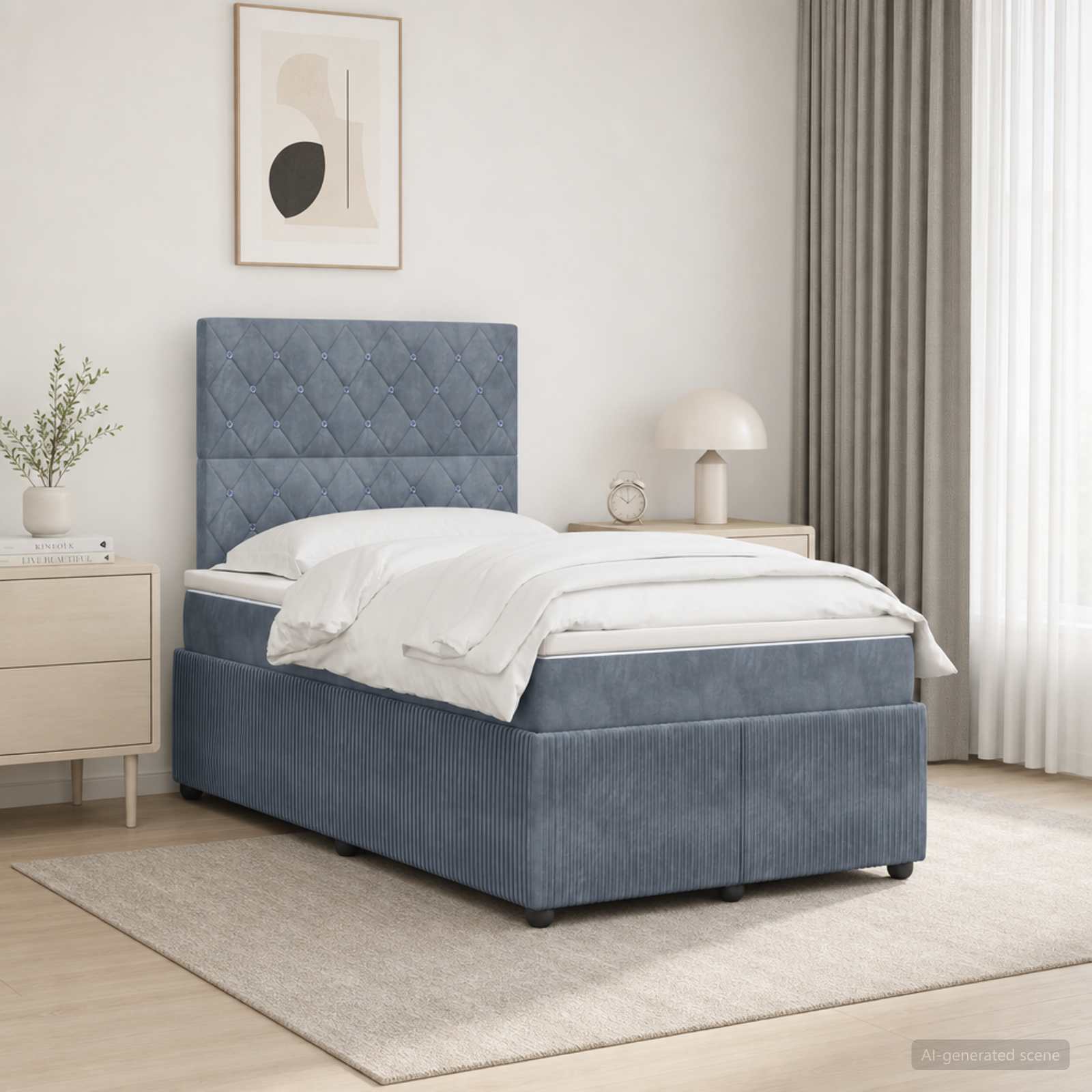 LED Boxspringbett mit Matratze Dunkelgrau 120 x 200 cm Samt