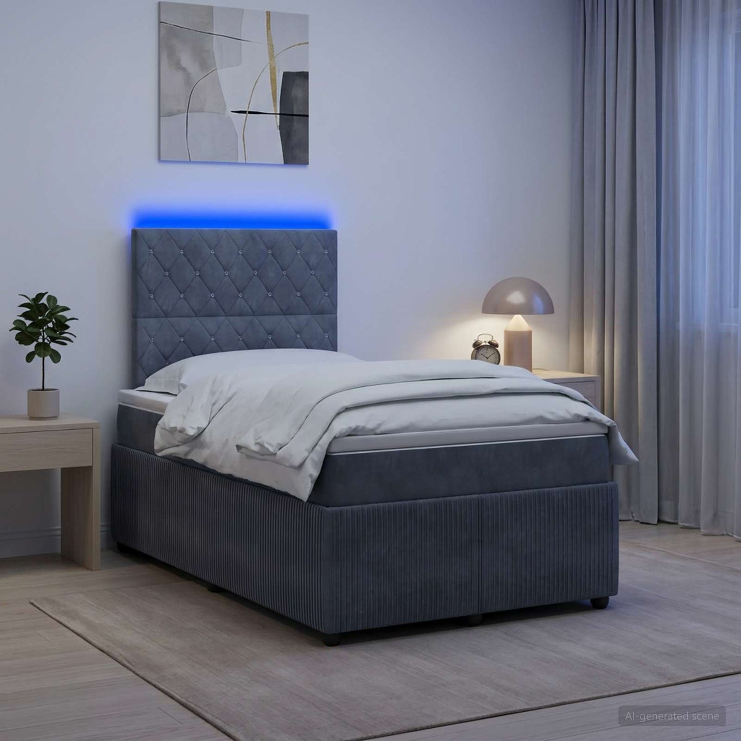 LED Boxspringbett mit Matratze Dunkelgrau 120 x 190 cm Samt