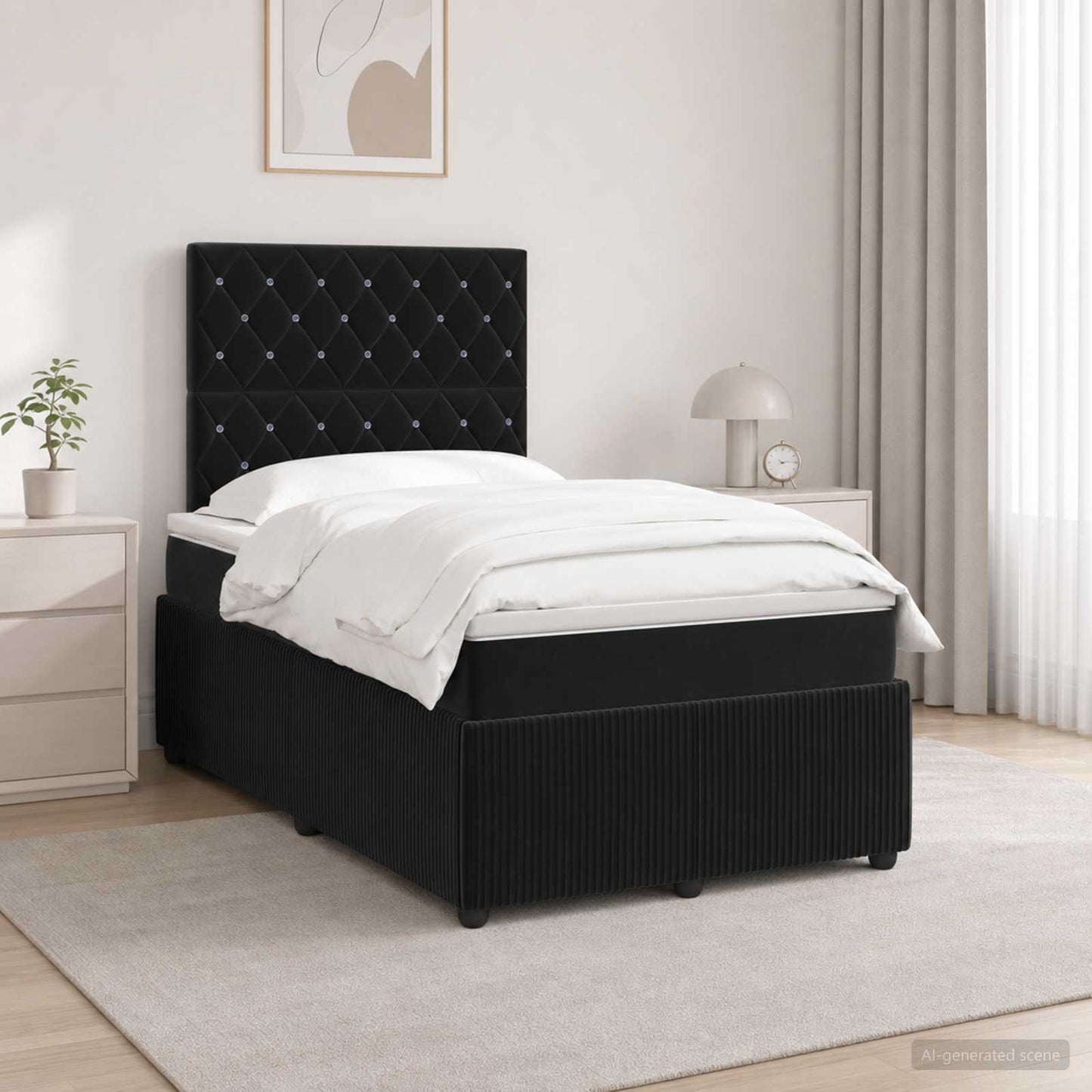LED Boxspringbett mit Matratze Schwarz 120 x 190 cm Samt