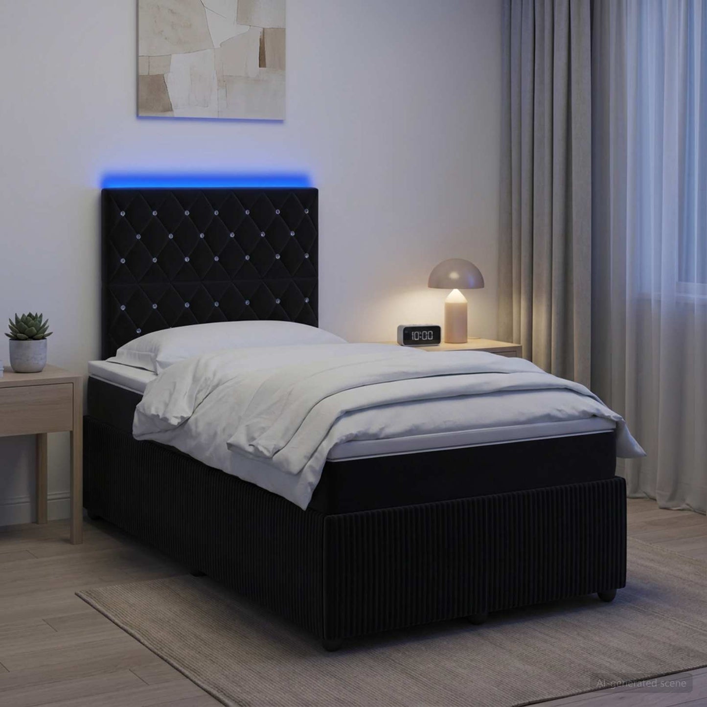 LED Boxspringbett mit Matratze Schwarz 120 x 190 cm Samt