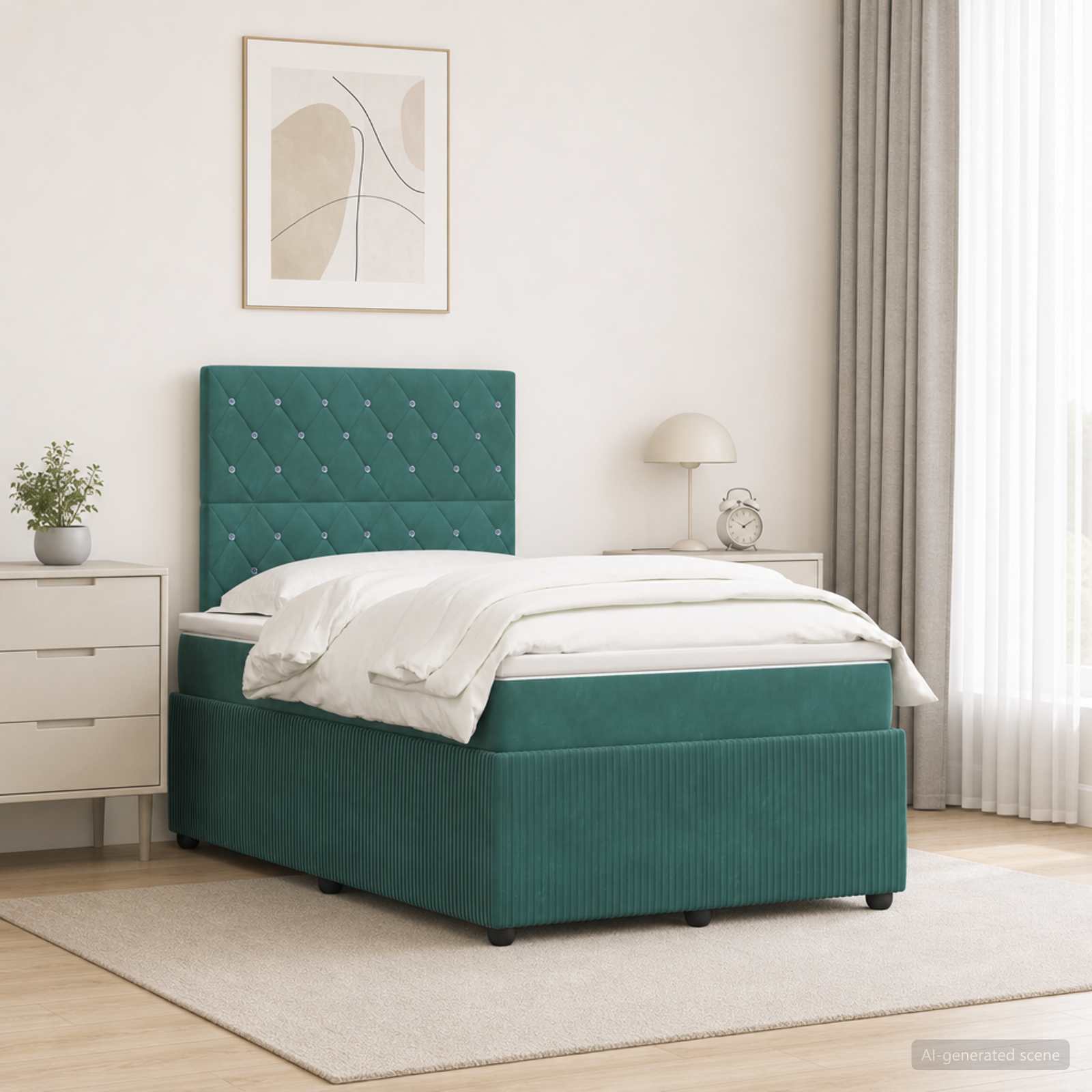 LED Boxspringbett mit Matratze Dunkelgrün 120 x 190 cm Samt