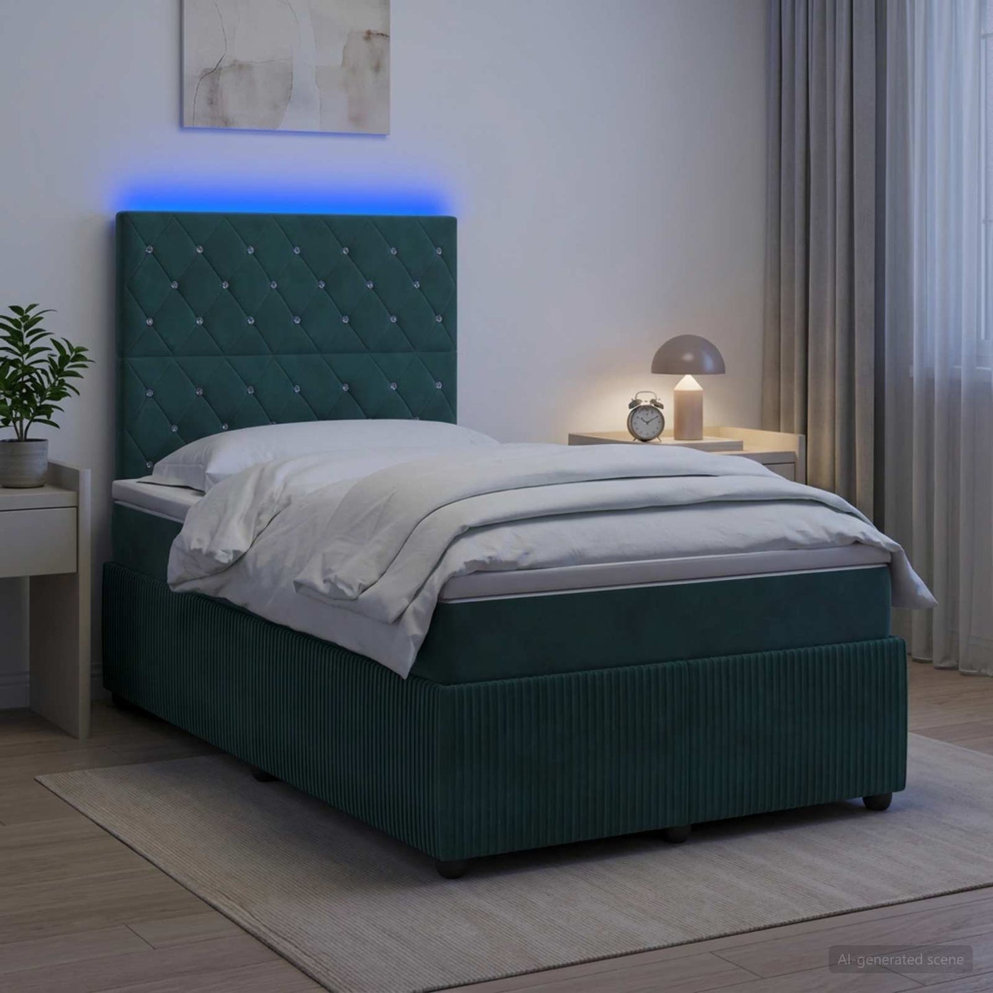 LED Boxspringbett mit Matratze Dunkelgrün 120 x 200 cm Samt