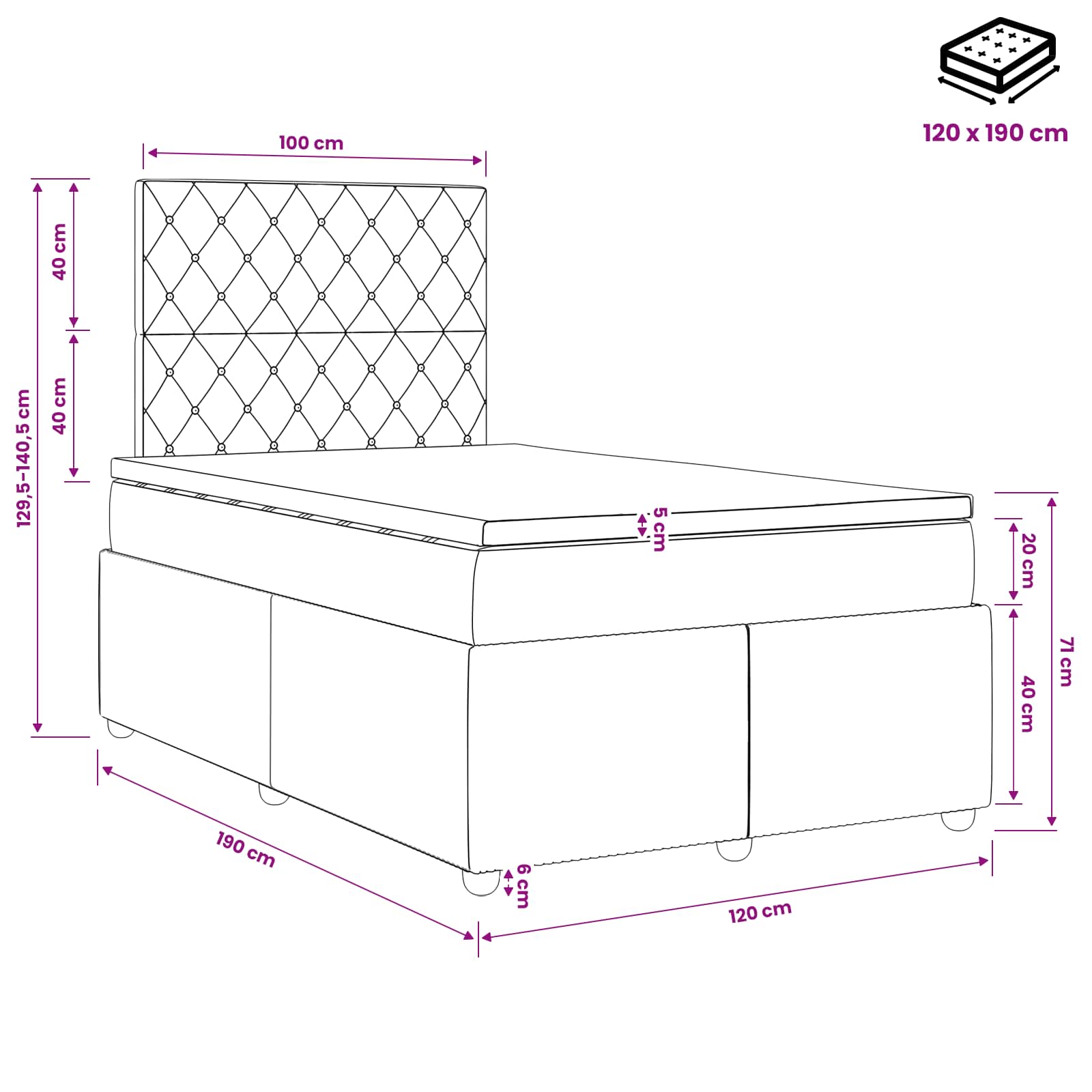 LED Boxspringbett mit Matratze Dunkelgrün 120 x 190 cm Samt