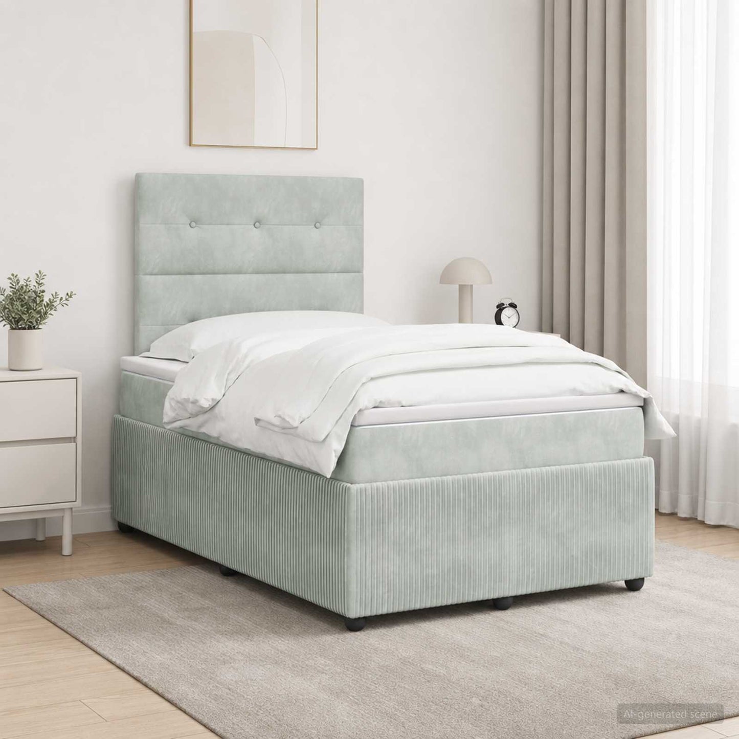 LED Boxspringbett mit Matratze Hellgrau 120 x 190 cm Samt