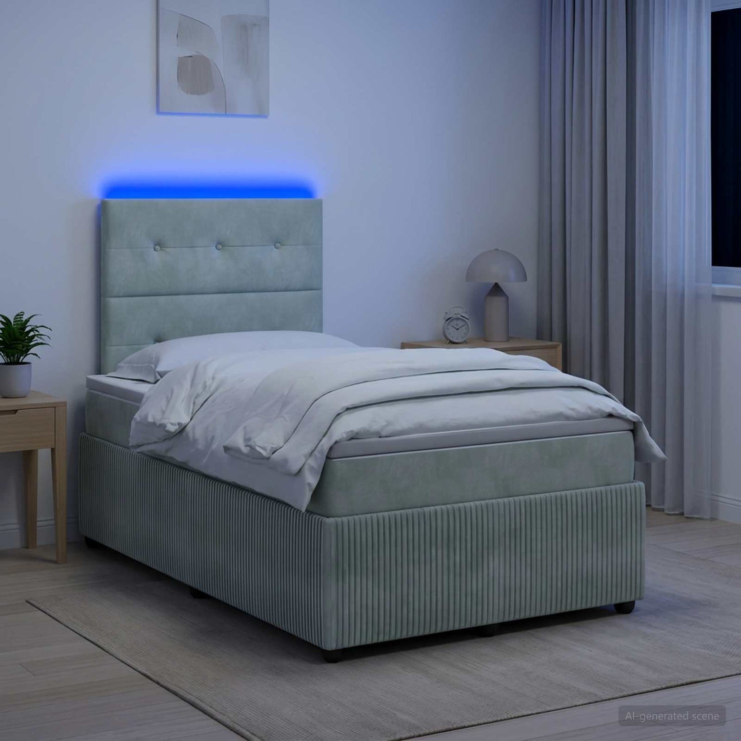 LED Boxspringbett mit Matratze Hellgrau 120 x 190 cm Samt