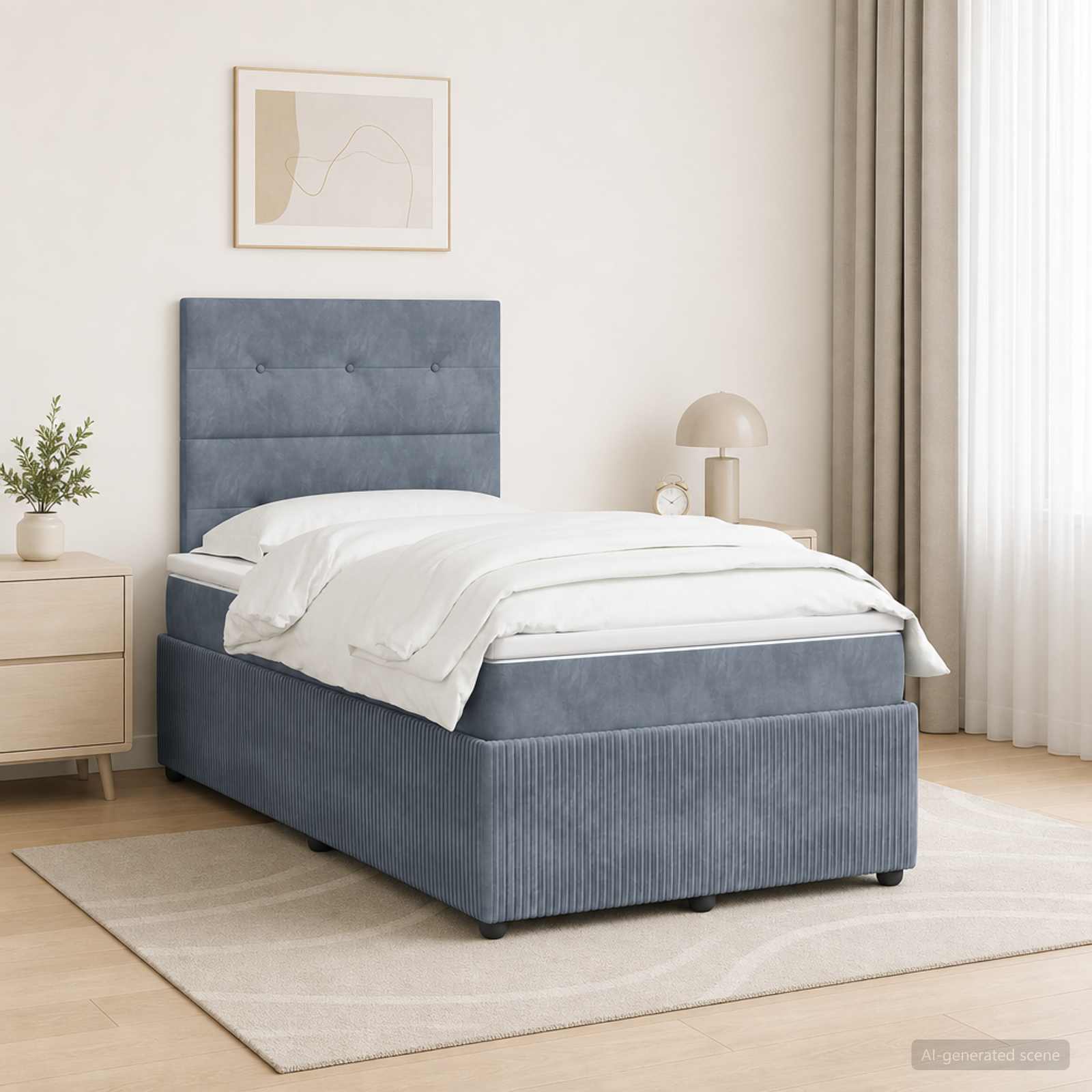 LED Boxspringbett mit Matratze Dunkelgrau 120 x 200 cm Samt