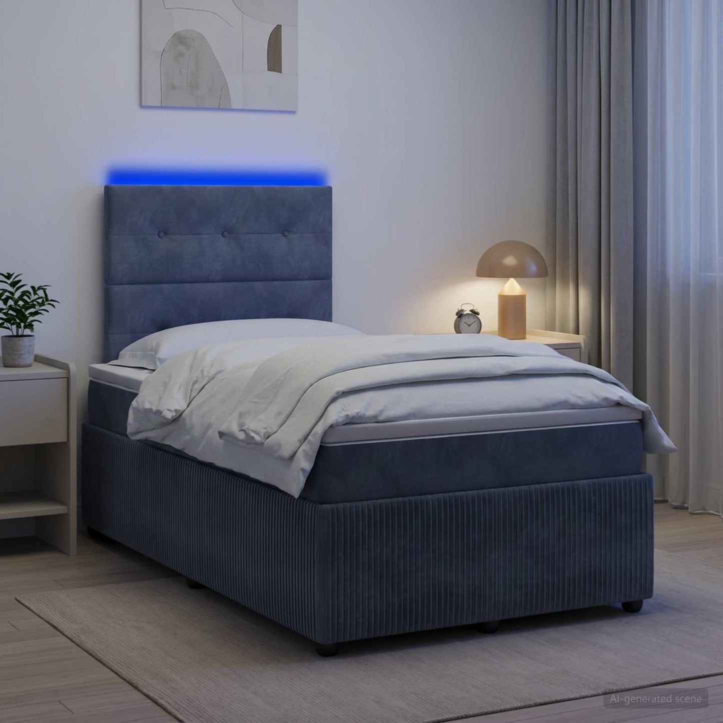 LED Boxspringbett mit Matratze Dunkelgrau 120 x 190 cm Samt