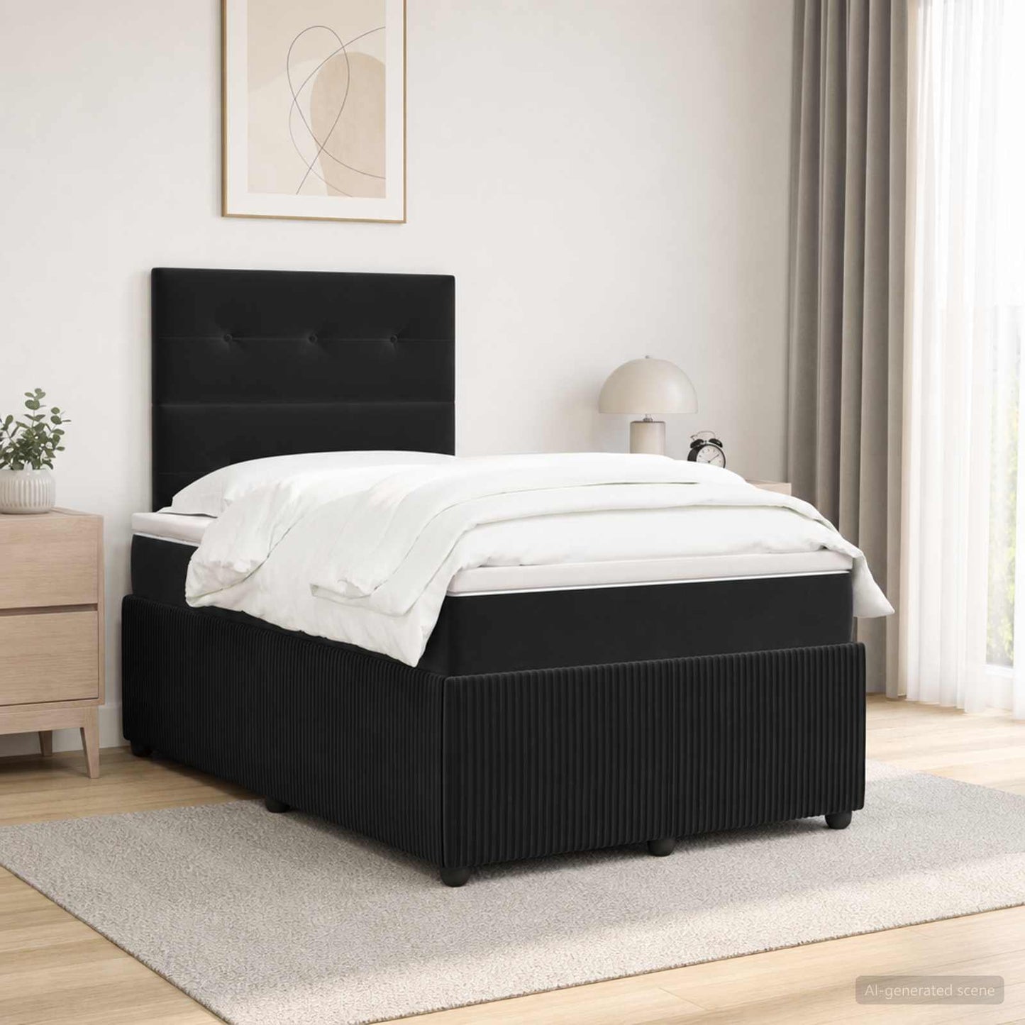 LED Boxspringbett mit Matratze Schwarz 120 x 190 cm Samt