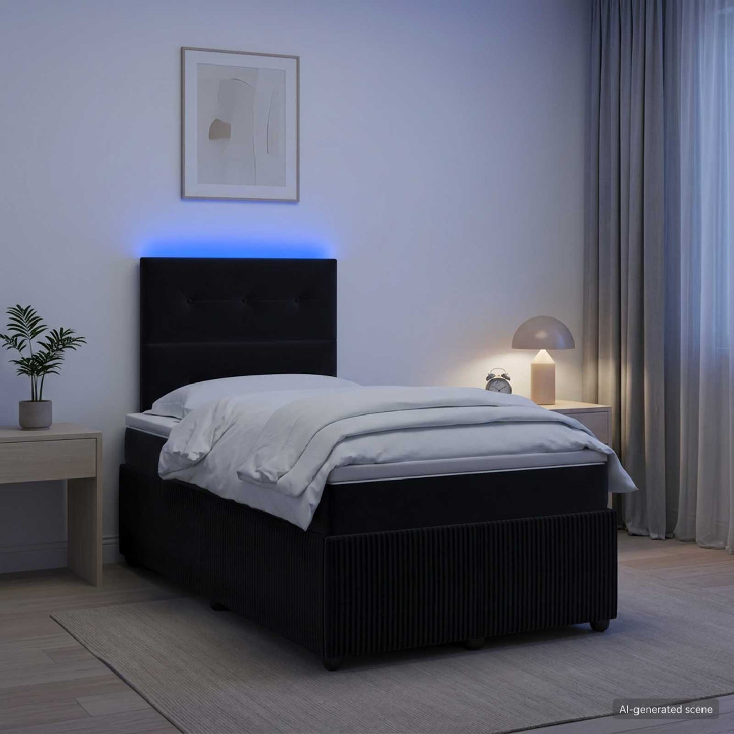 LED Boxspringbett mit Matratze Schwarz 120 x 190 cm Samt