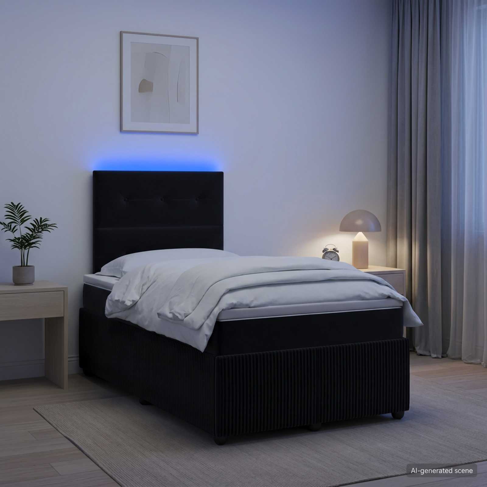 LED Boxspringbett mit Matratze Schwarz 120 x 190 cm Samt