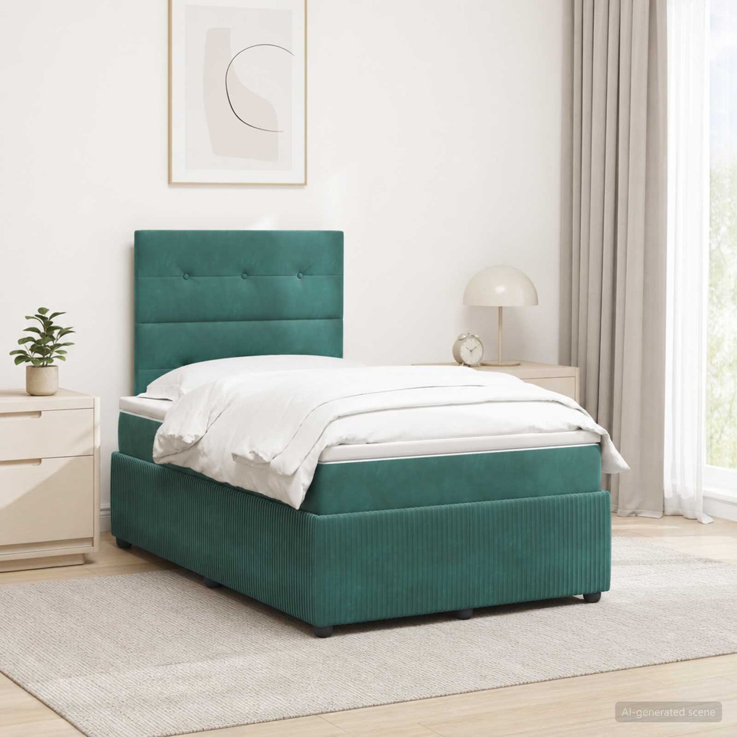 LED Boxspringbett mit Matratze Dunkelgrün 120 x 200 cm Samt