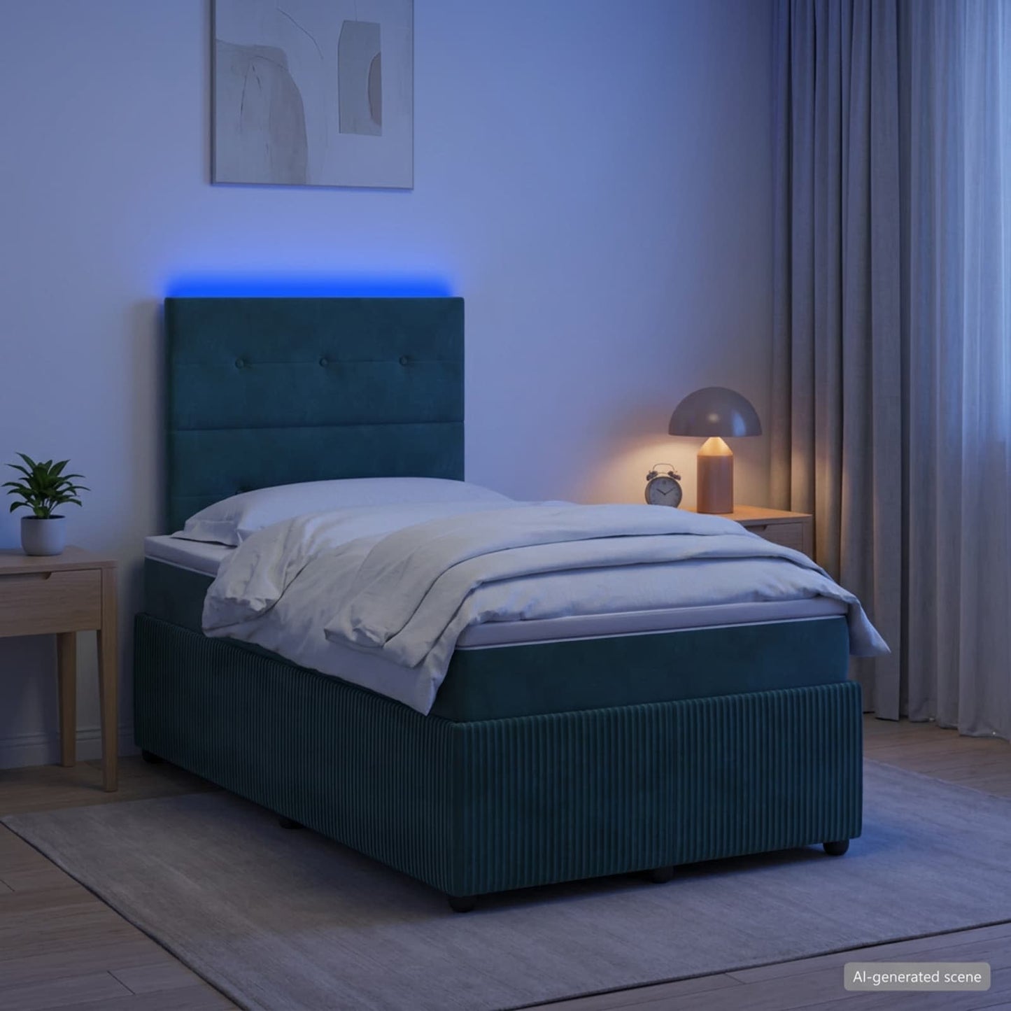 LED Boxspringbett mit Matratze Dunkelgrün 120 x 190 cm Samt