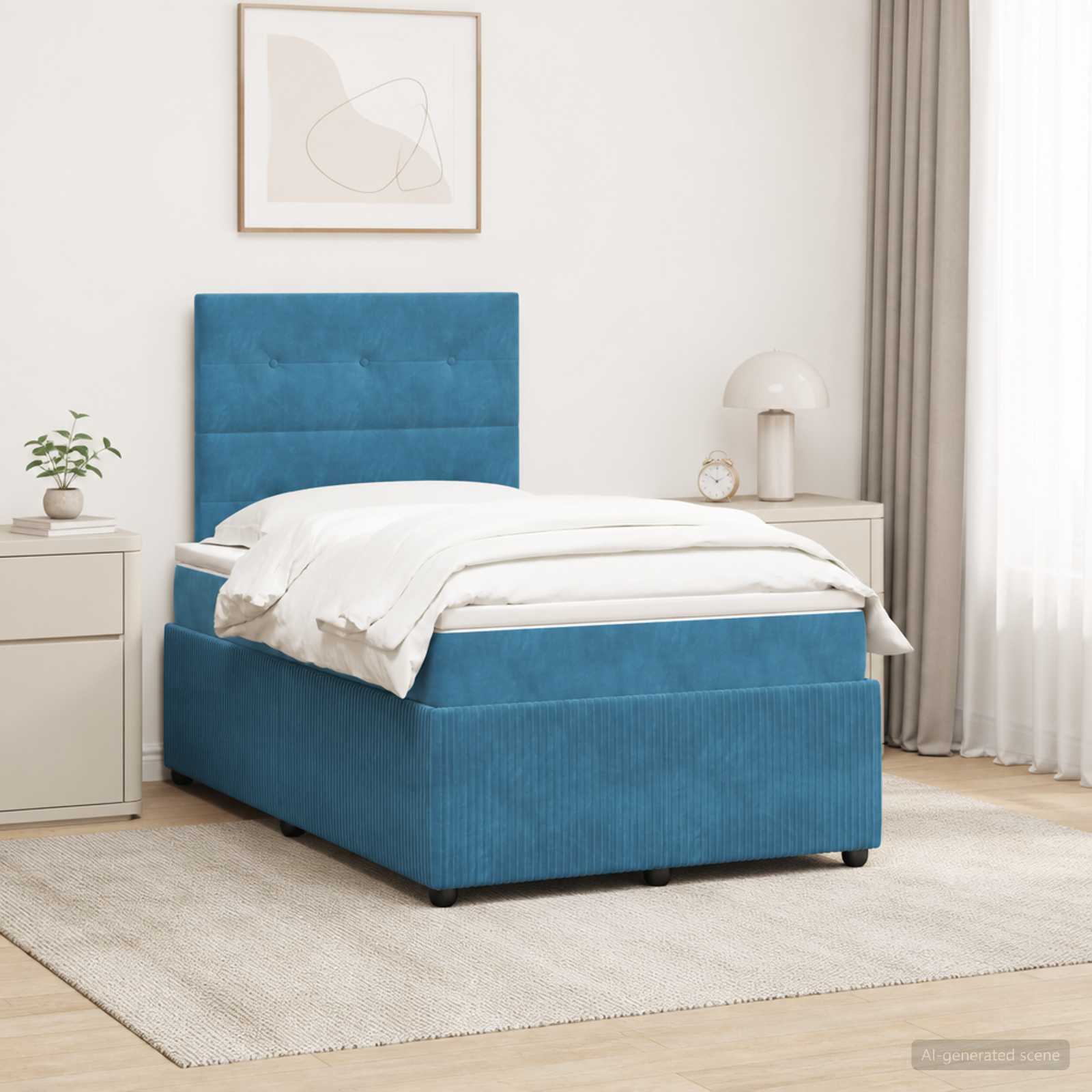 LED Boxspringbett mit Matratze Blau 120 x 190 cm Samt