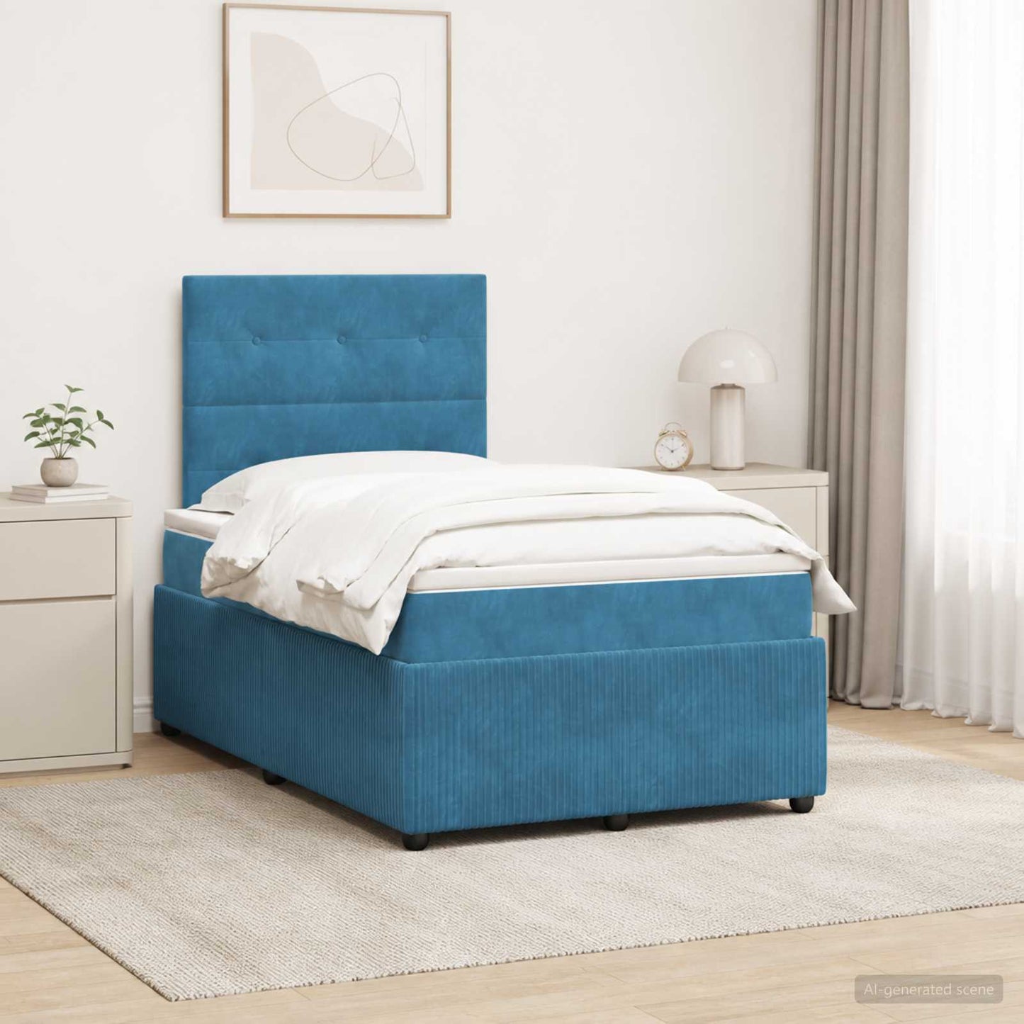 LED Boxspringbett mit Matratze Blau 120 x 200 cm Samt