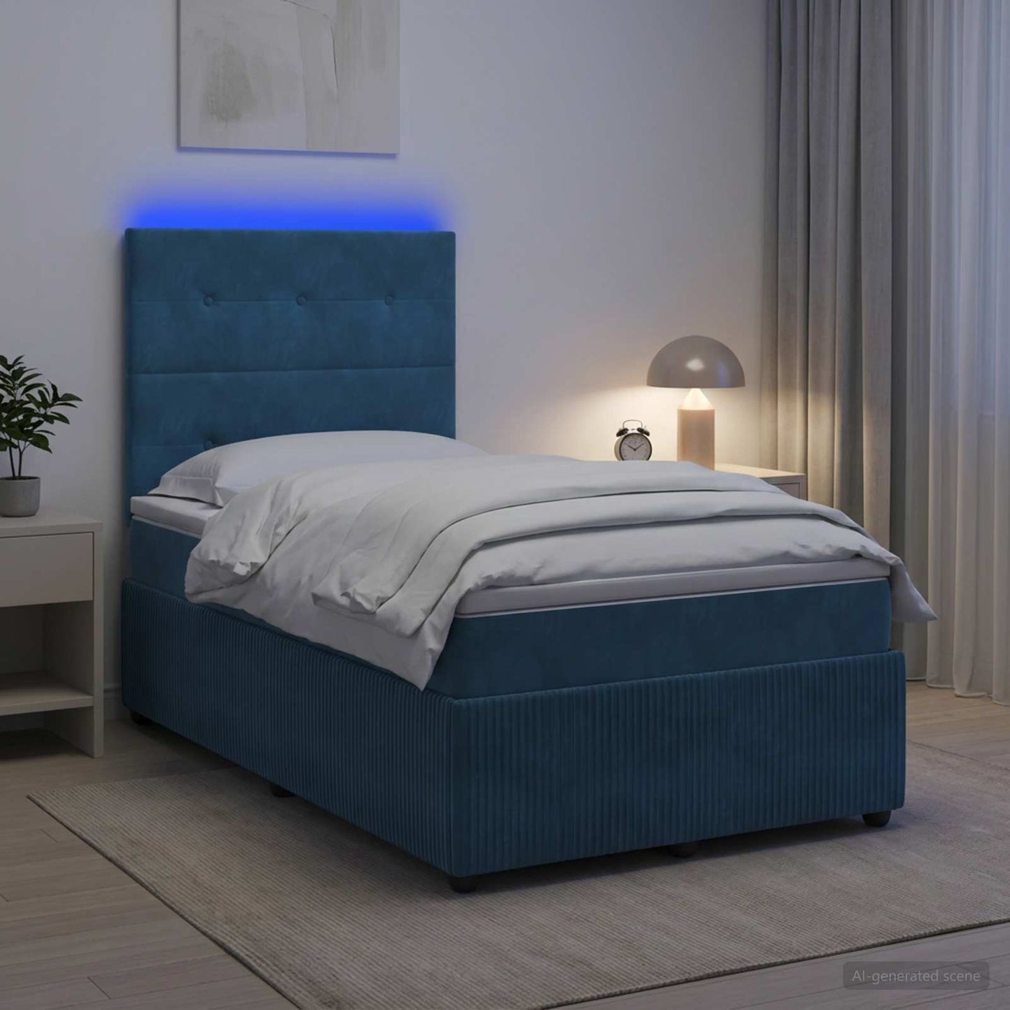 LED Boxspringbett mit Matratze Blau 120 x 200 cm Samt