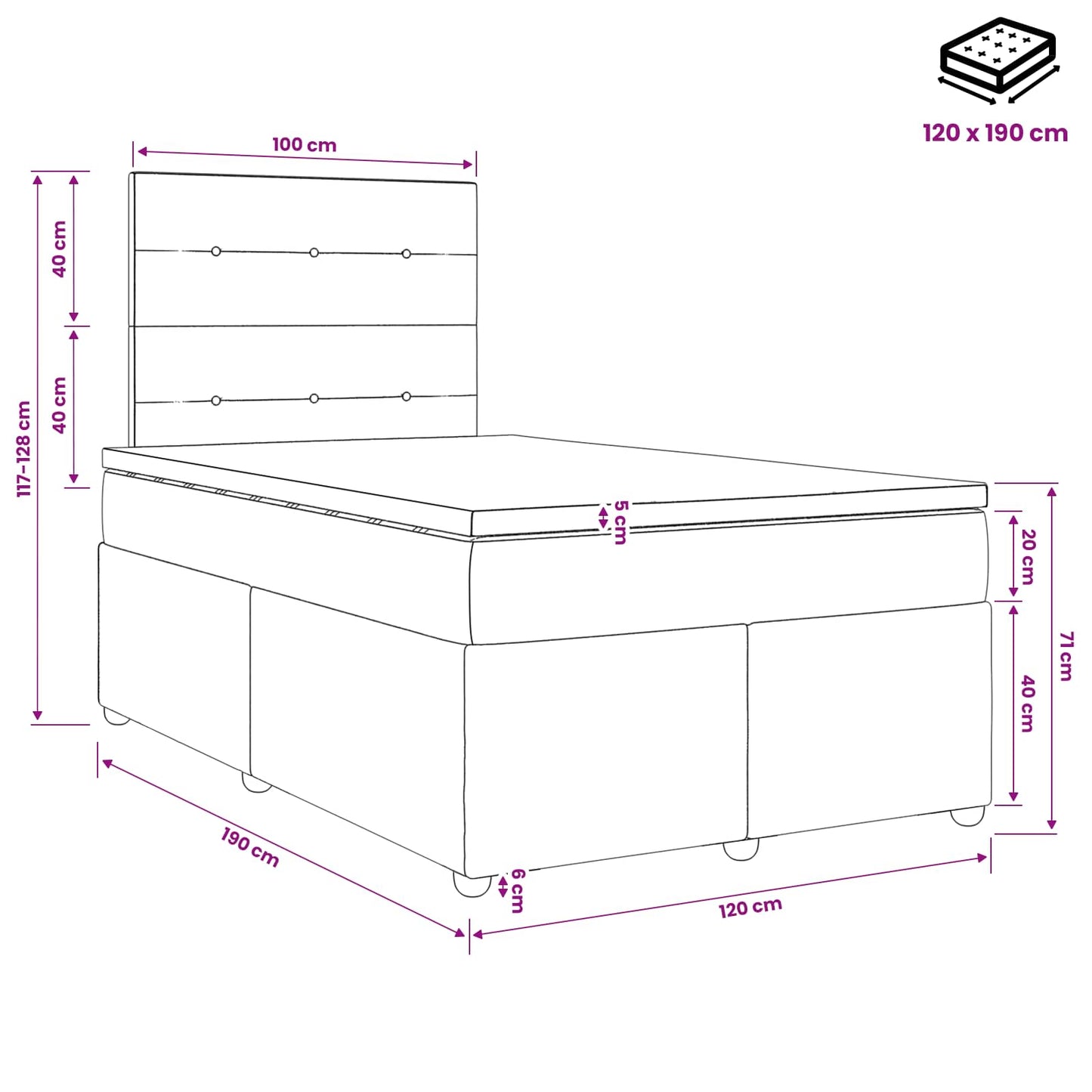 LED Boxspringbett mit Matratze Blau 120 x 190 cm Samt