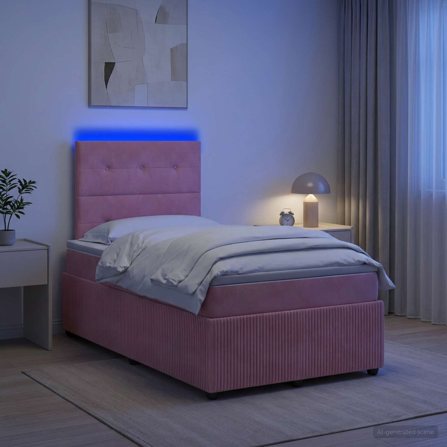 LED Boxspringbett mit Matratze Rosa 120 x 200 cm Samt