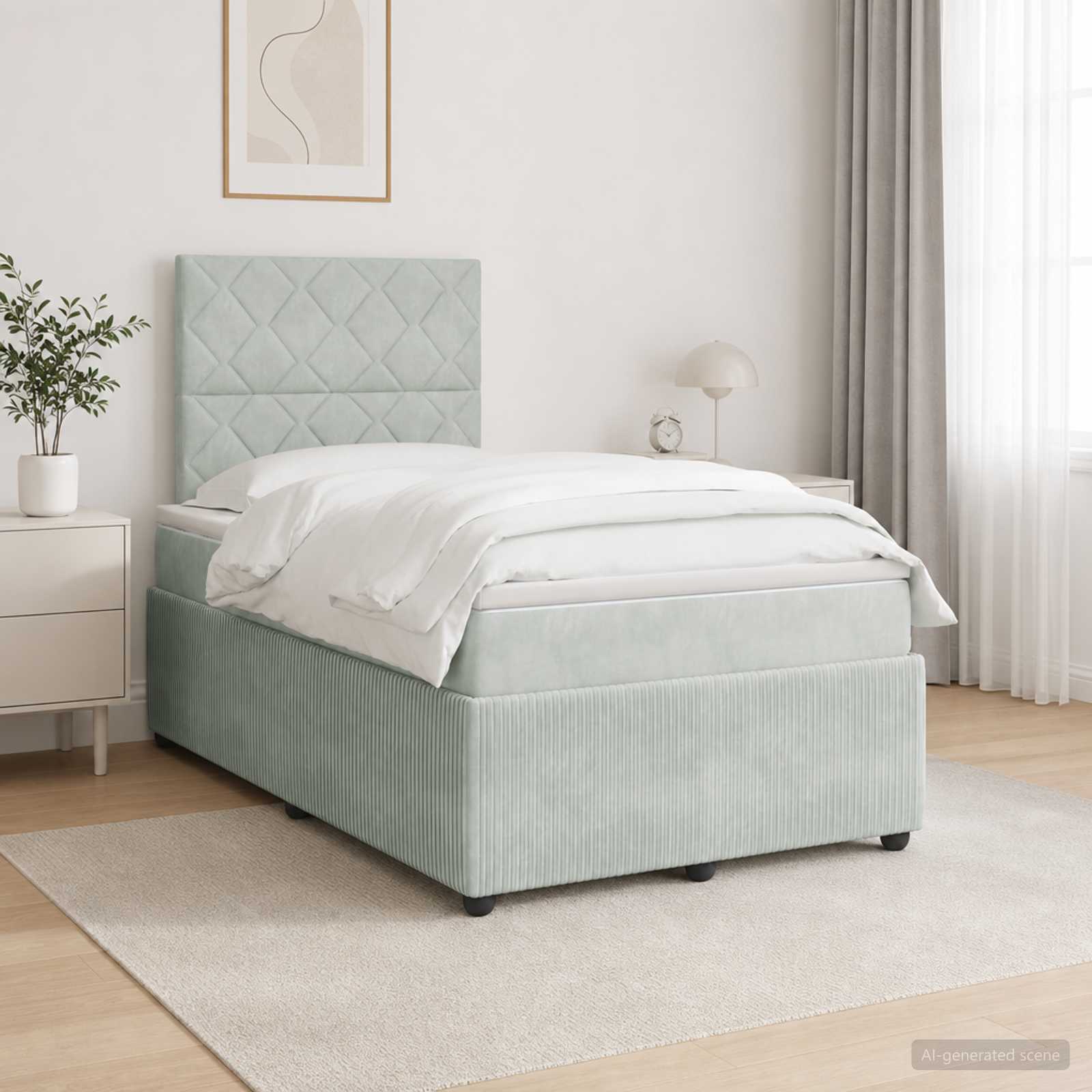 LED Boxspringbett mit Matratze Hellgrau 120 x 200 cm Samt