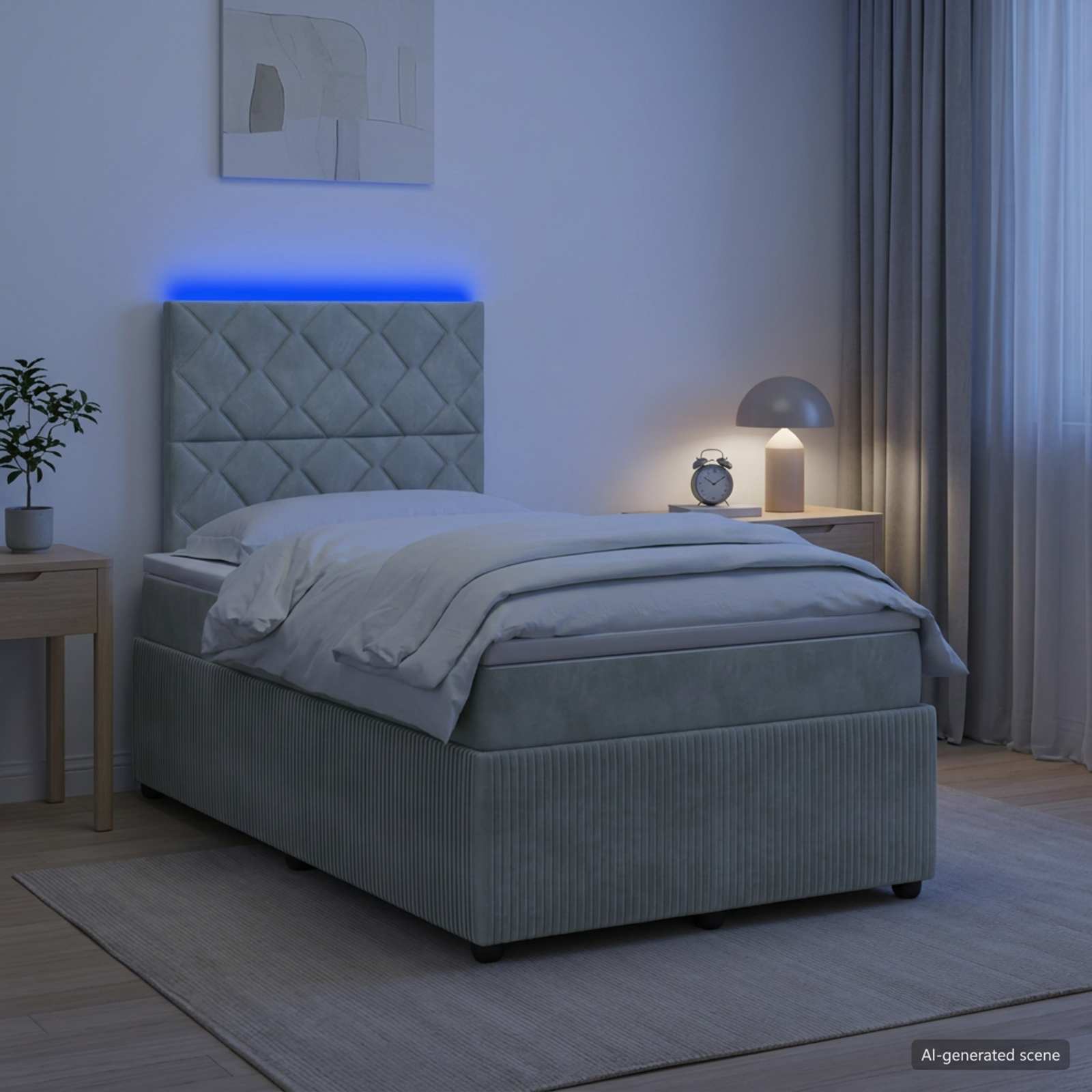 LED Boxspringbett mit Matratze Hellgrau 120 x 190 cm Samt