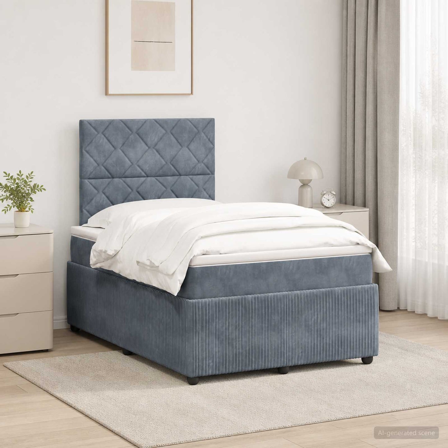 LED Boxspringbett mit Matratze Dunkelgrau 120 x 200 cm Samt