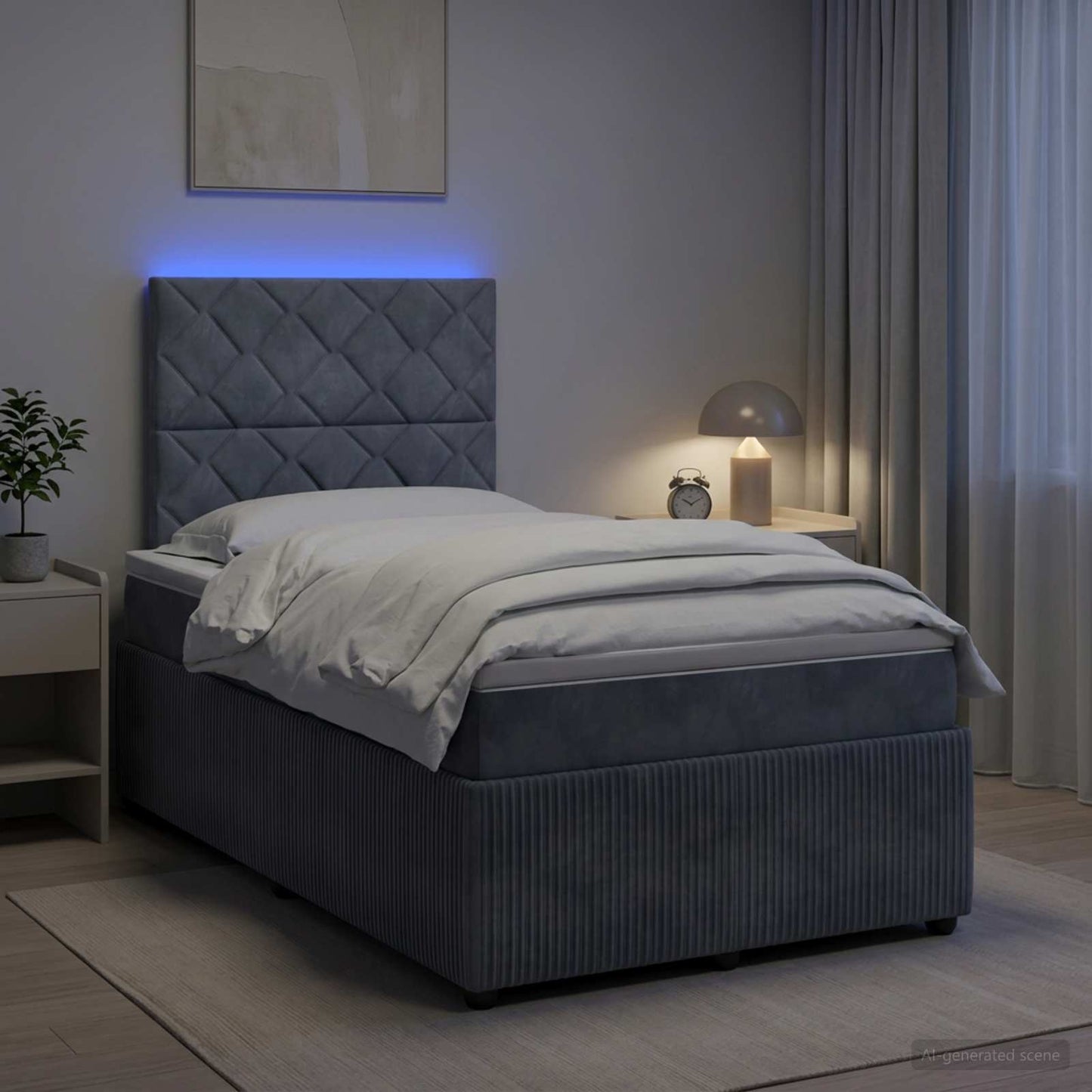 LED Boxspringbett mit Matratze Dunkelgrau 120 x 200 cm Samt