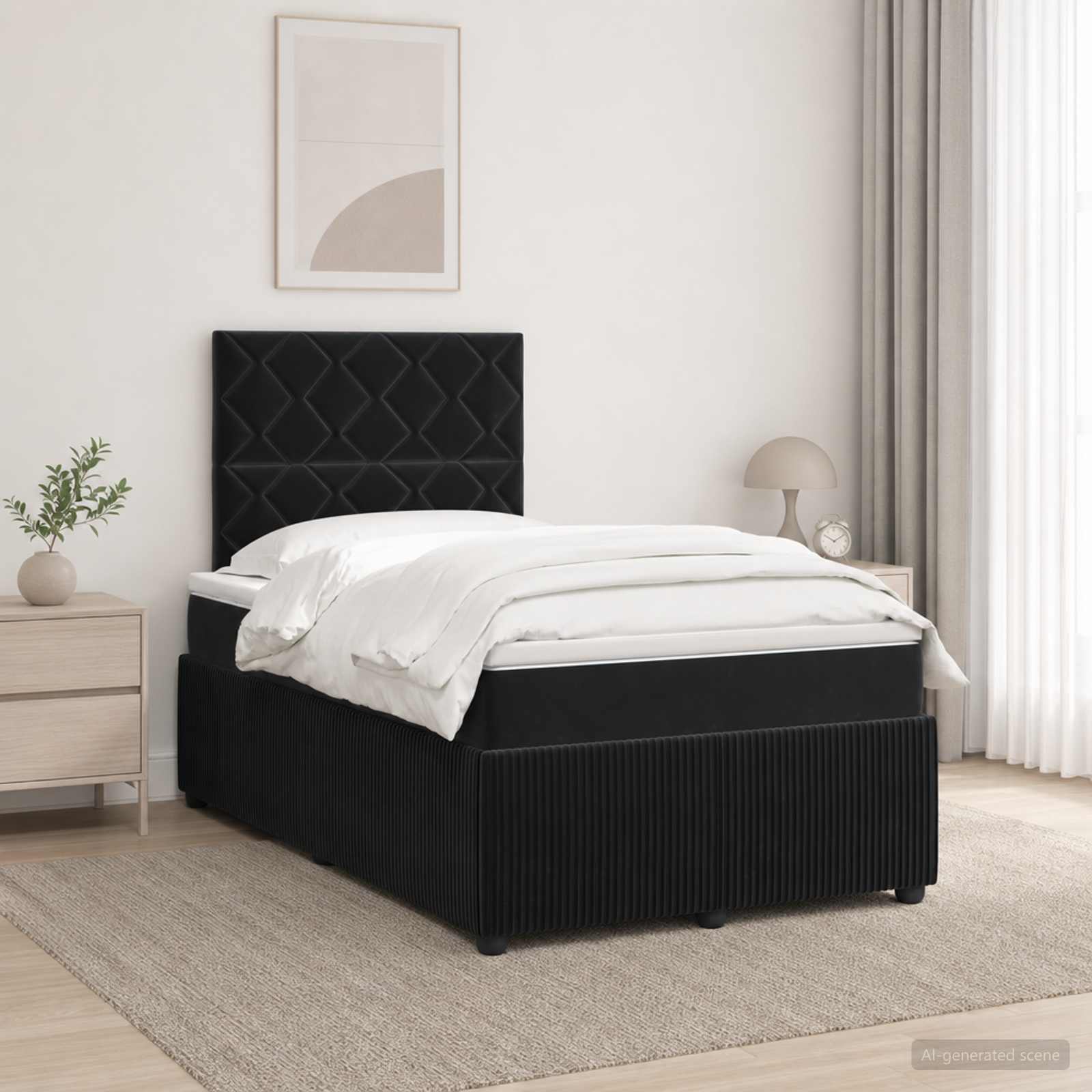 LED Boxspringbett mit Matratze Schwarz 120 x 190 cm Samt