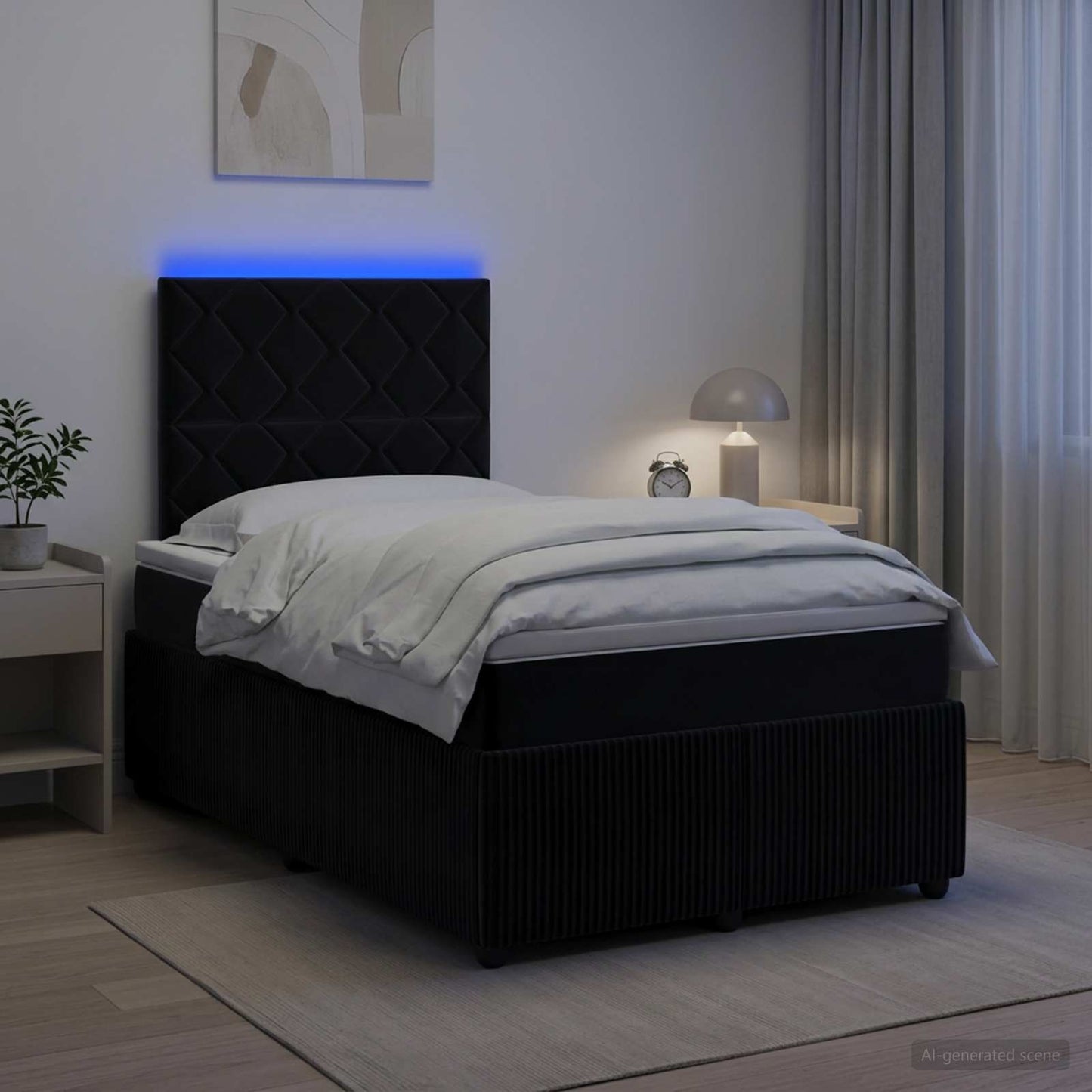 LED Boxspringbett mit Matratze Schwarz 120 x 190 cm Samt