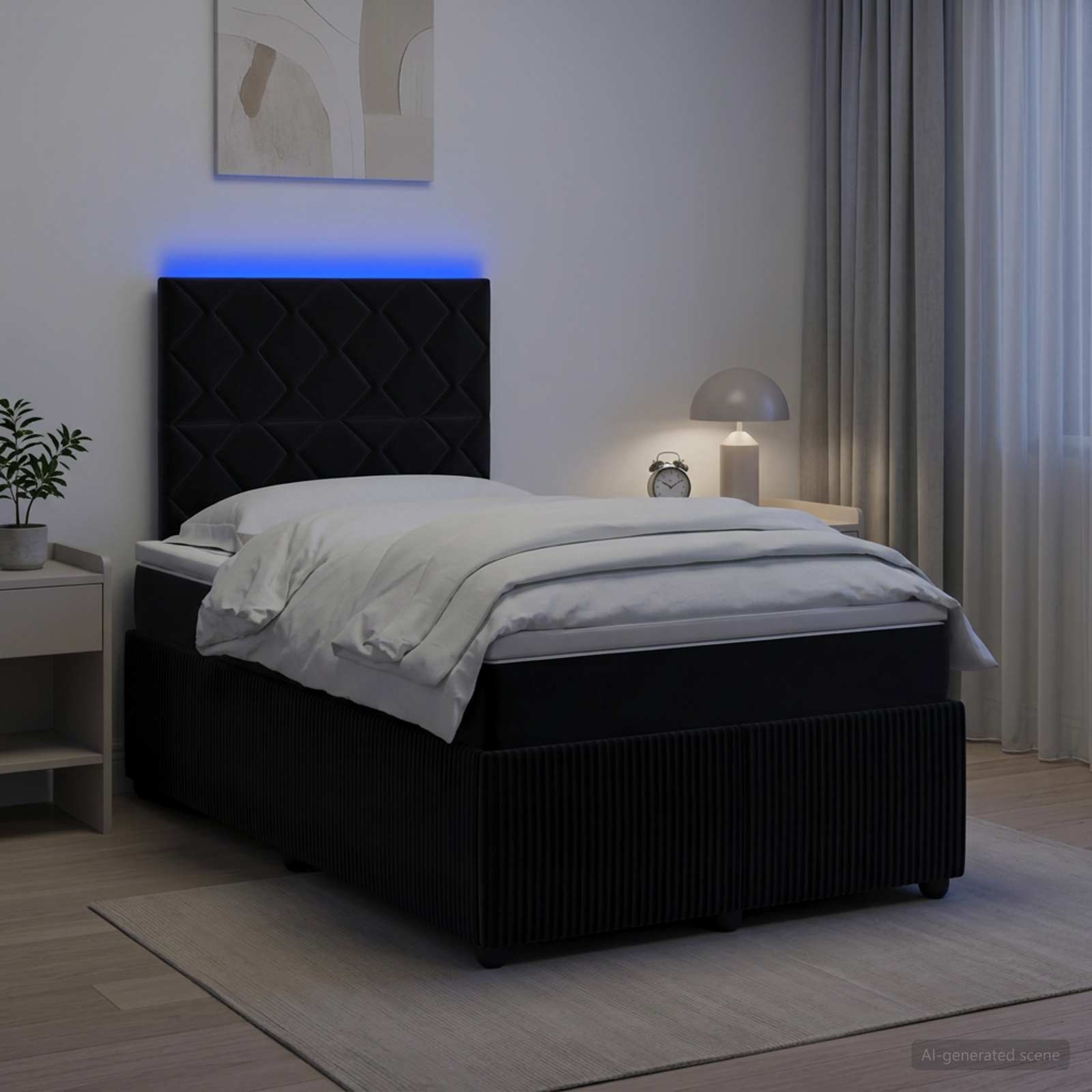 LED Boxspringbett mit Matratze Schwarz 120 x 190 cm Samt