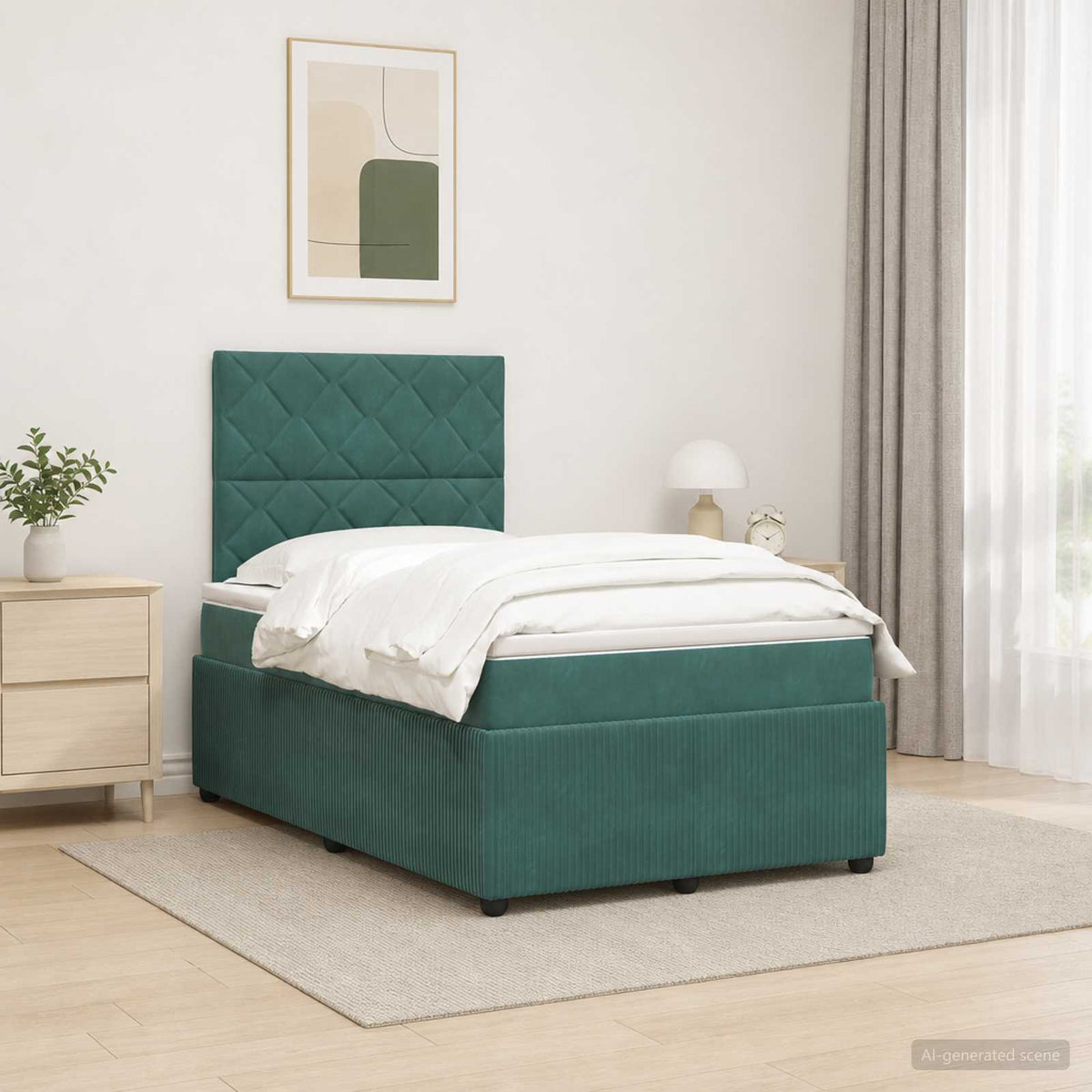 LED Boxspringbett mit Matratze Dunkelgrün 120 x 190 cm Samt