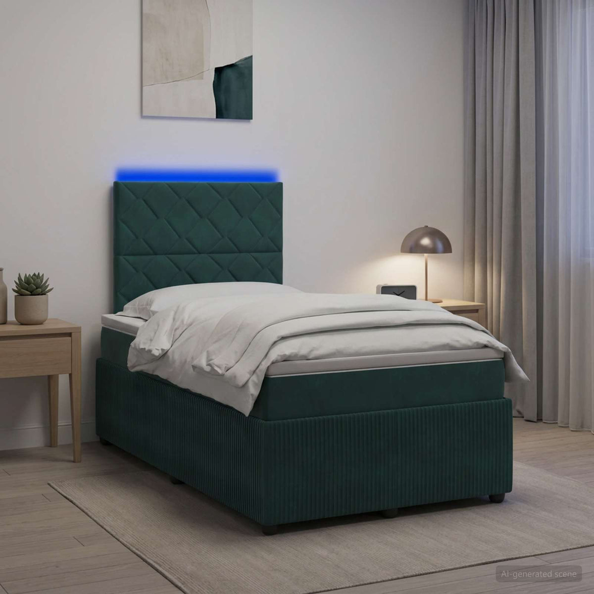 LED Boxspringbett mit Matratze Dunkelgrün 120 x 190 cm Samt
