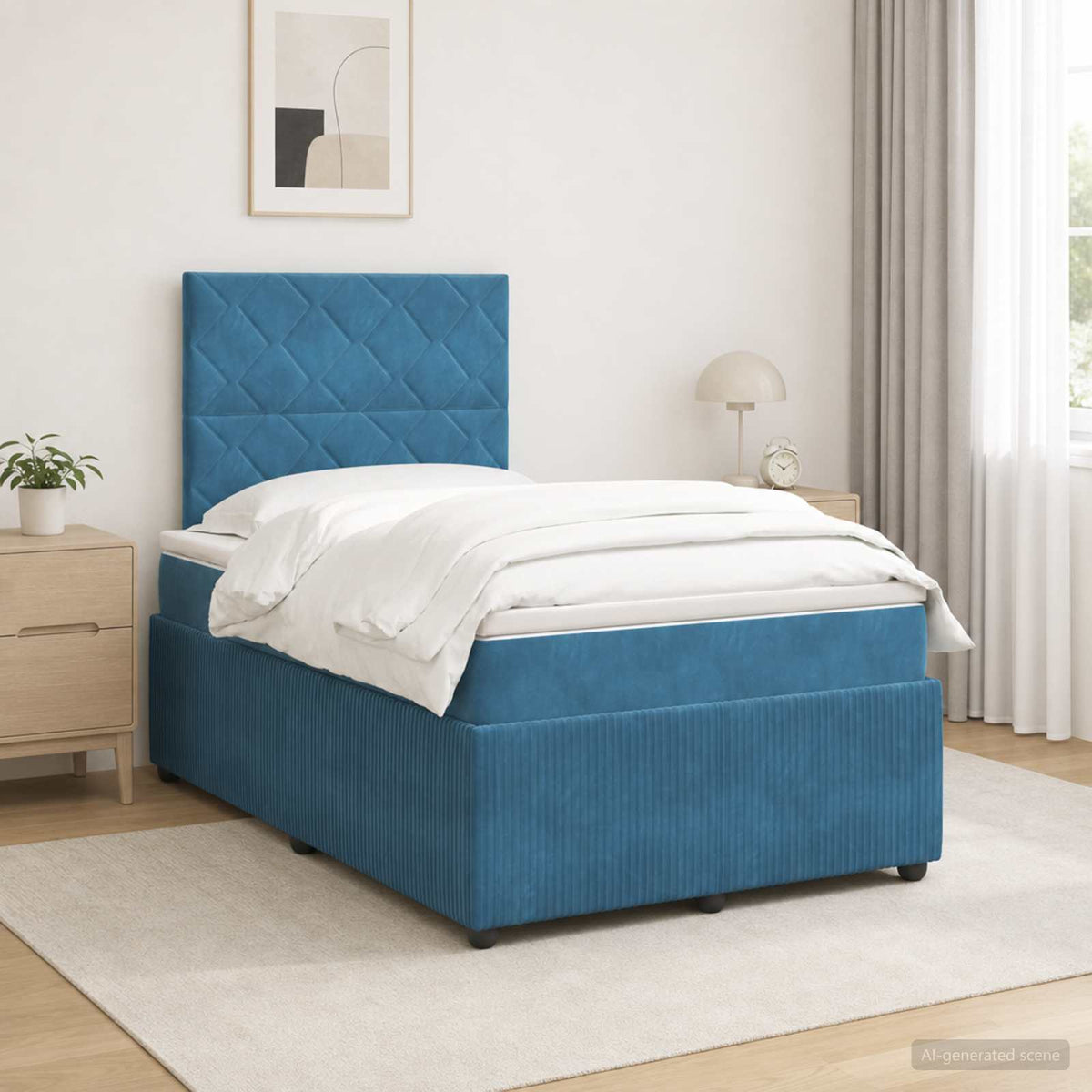 LED Boxspringbett mit Matratze Blau 120 x 200 cm Samt