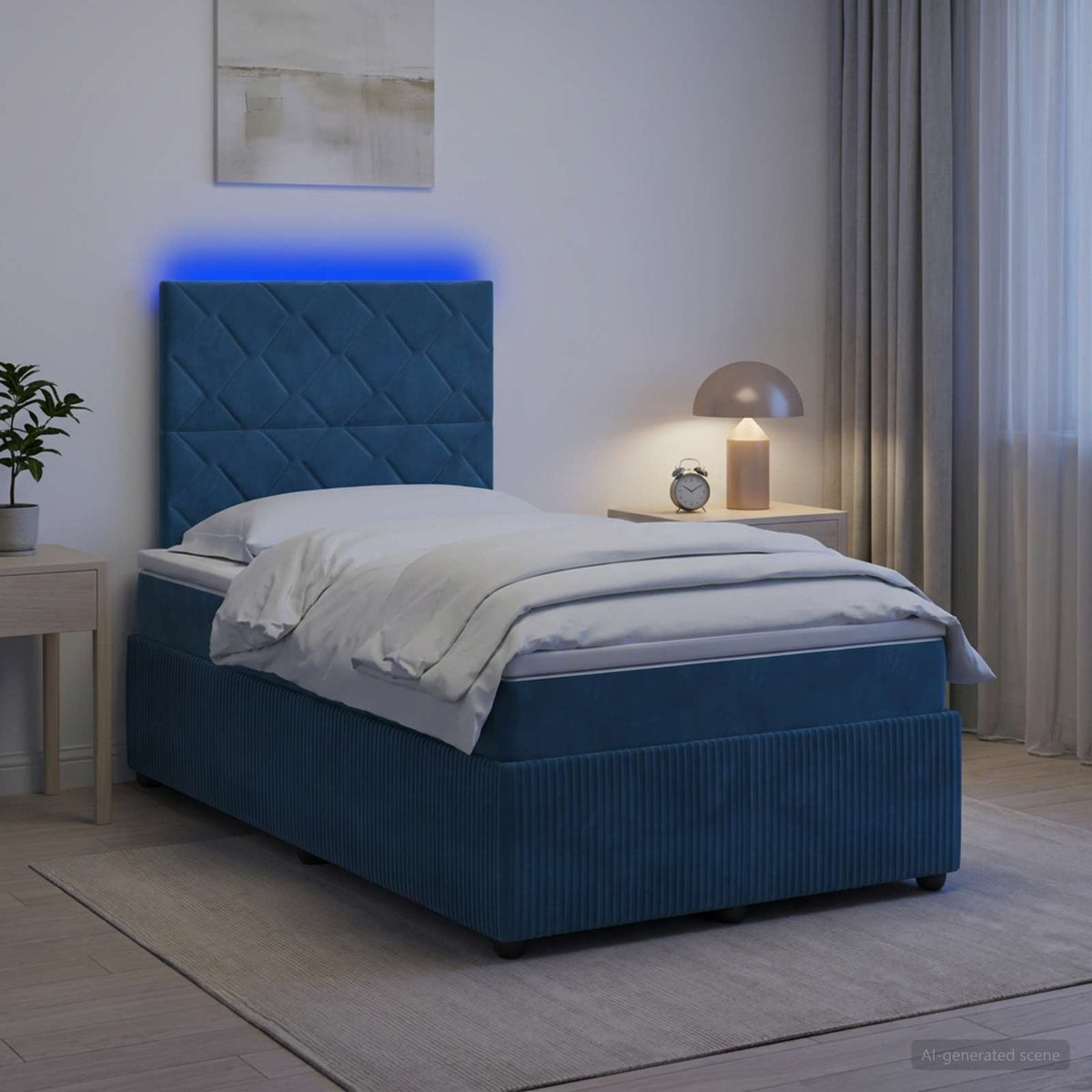 LED Boxspringbett mit Matratze Blau 120 x 190 cm Samt