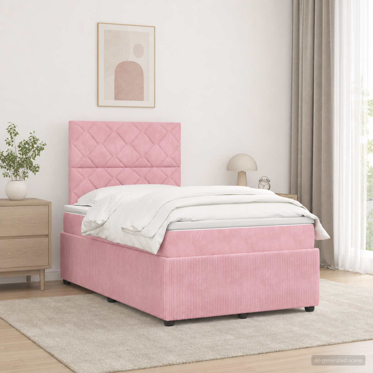LED Boxspringbett mit Matratze Rosa 120 x 190 cm Samt