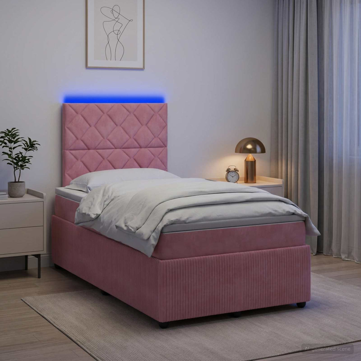 LED Boxspringbett mit Matratze Rosa 120 x 190 cm Samt