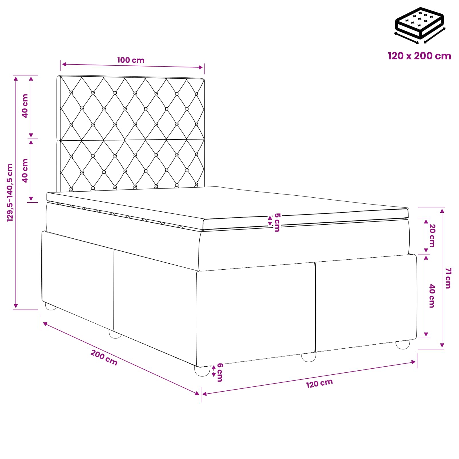 LED Boxspringbett mit Matratze Dunkelgrün 120 x 200 cm Samt
