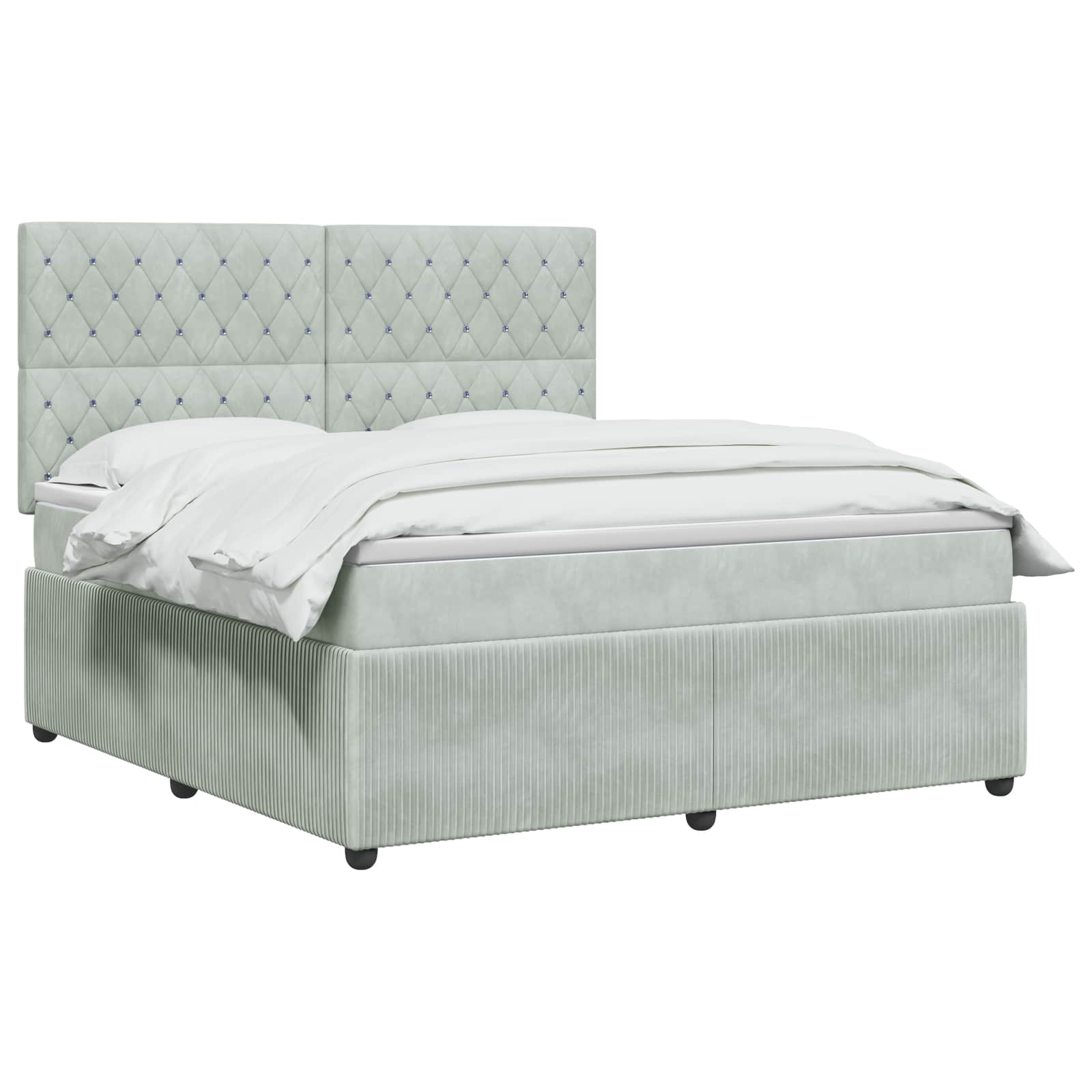 LED Boxspringbett mit Matratze Hellgrau 140 x 190 cm Samt