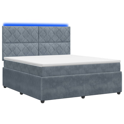 LED Boxspringbett mit Matratze Dunkelgrau 160 x 200 cm Samt