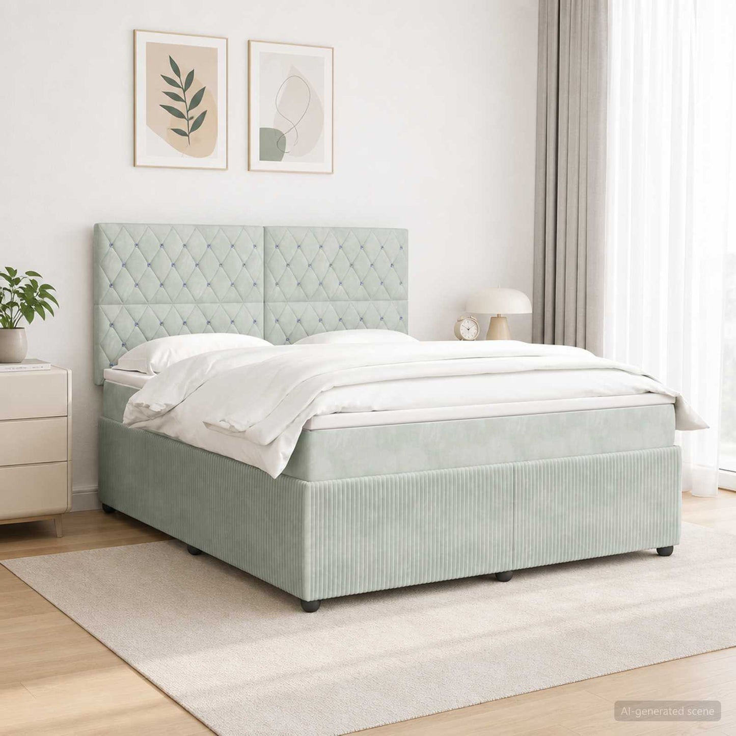 LED Boxspringbett mit Matratze Hellgrau 140 x 200 cm Samt
