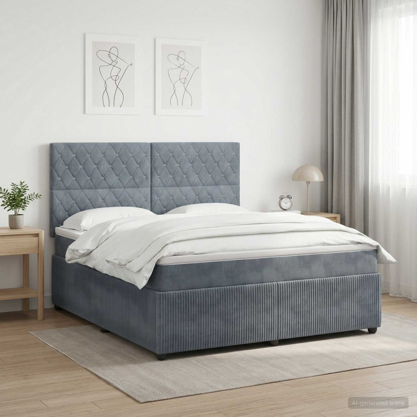 LED Boxspringbett mit Matratze Dunkelgrau 140 x 190 cm Samt