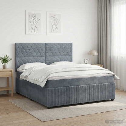 LED Boxspringbett mit Matratze Dunkelgrau 140 x 200 cm Samt